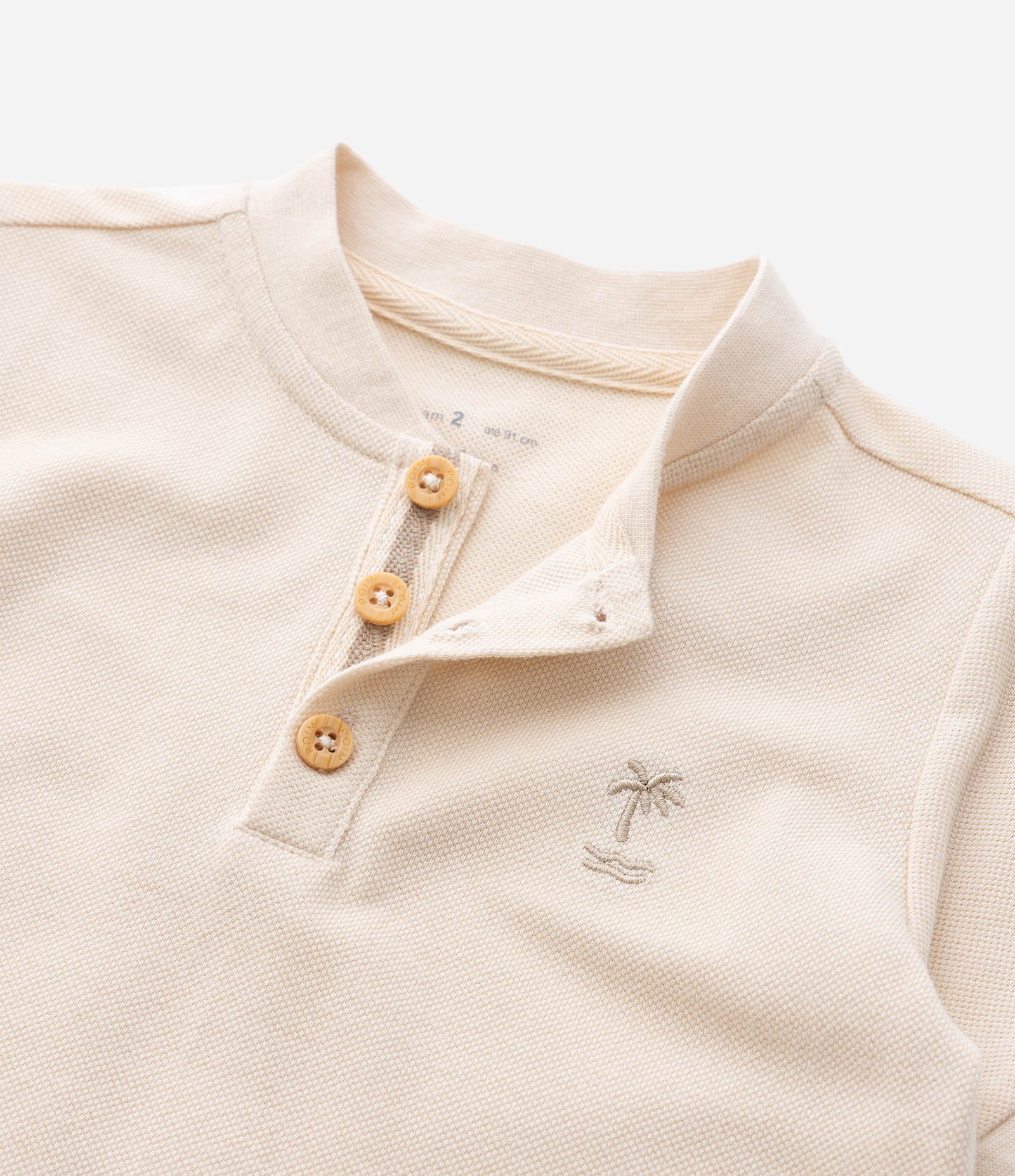 Conjunto Infantil em Piquet com Gola Henley - Tam 1 a 6 Anos Bege/Vermelho 13