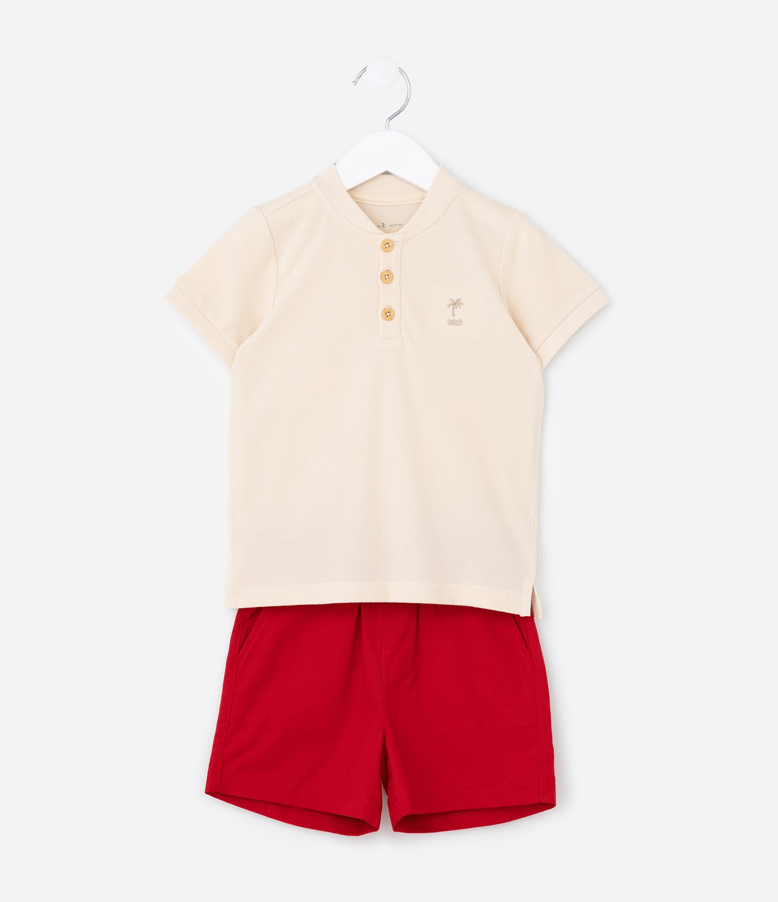 Conjunto Infantil em Piquet com Gola Henley - Tam 1 a 6 Anos Bege/Vermelho 1