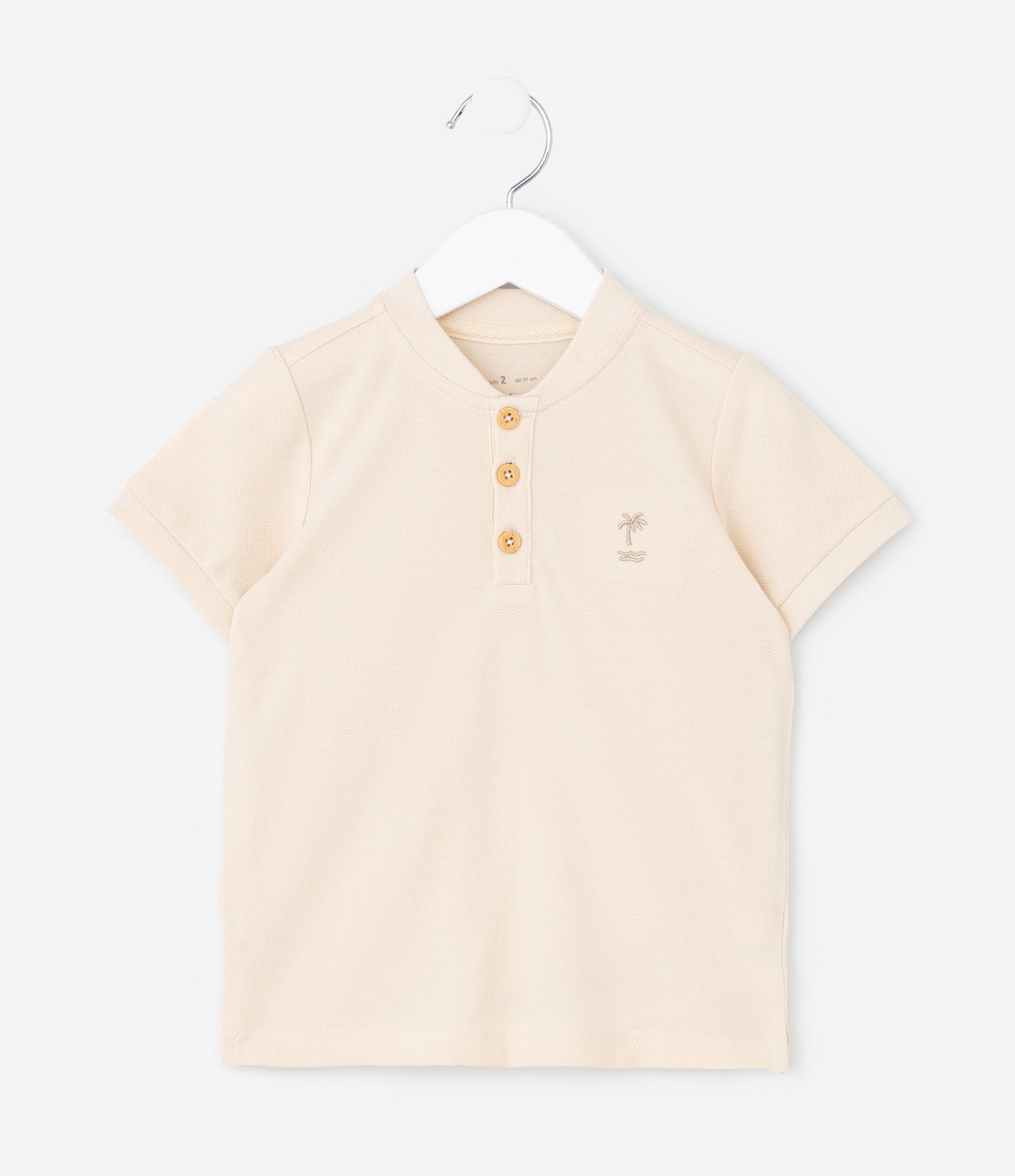 Conjunto Infantil em Piquet com Gola Henley - Tam 1 a 6 Anos Bege/Vermelho 2