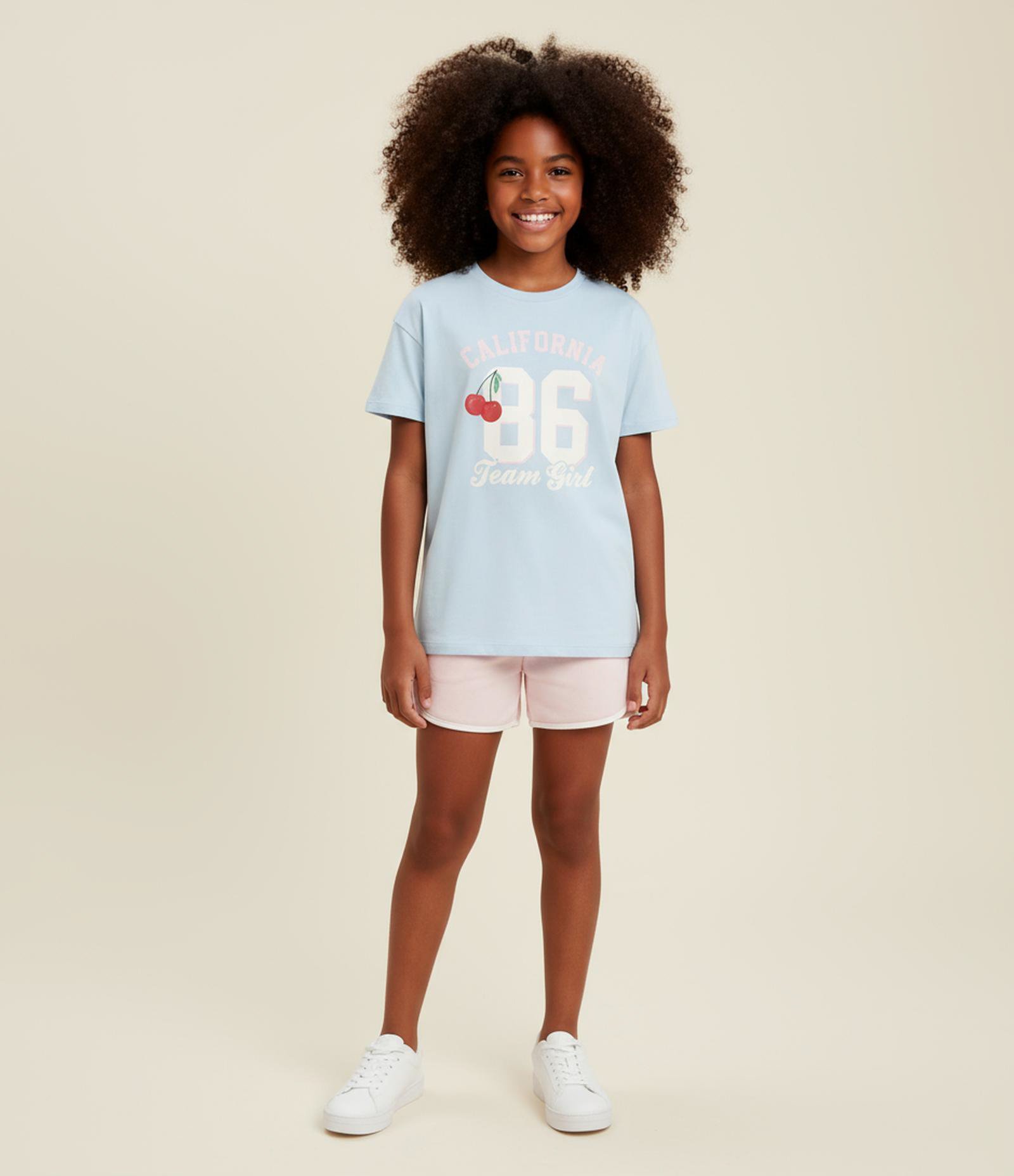 Short Runner Infantil em Moletom com Acabamento Contrastante - Tam 5 a 14 anos Rosa Claro 1