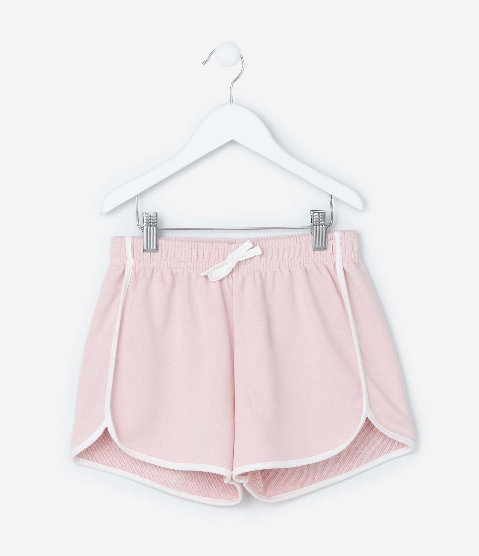 Short Runner Infantil em Moletom com Acabamento Contrastante - Tam 5 a 14 anos Rosa Claro 2