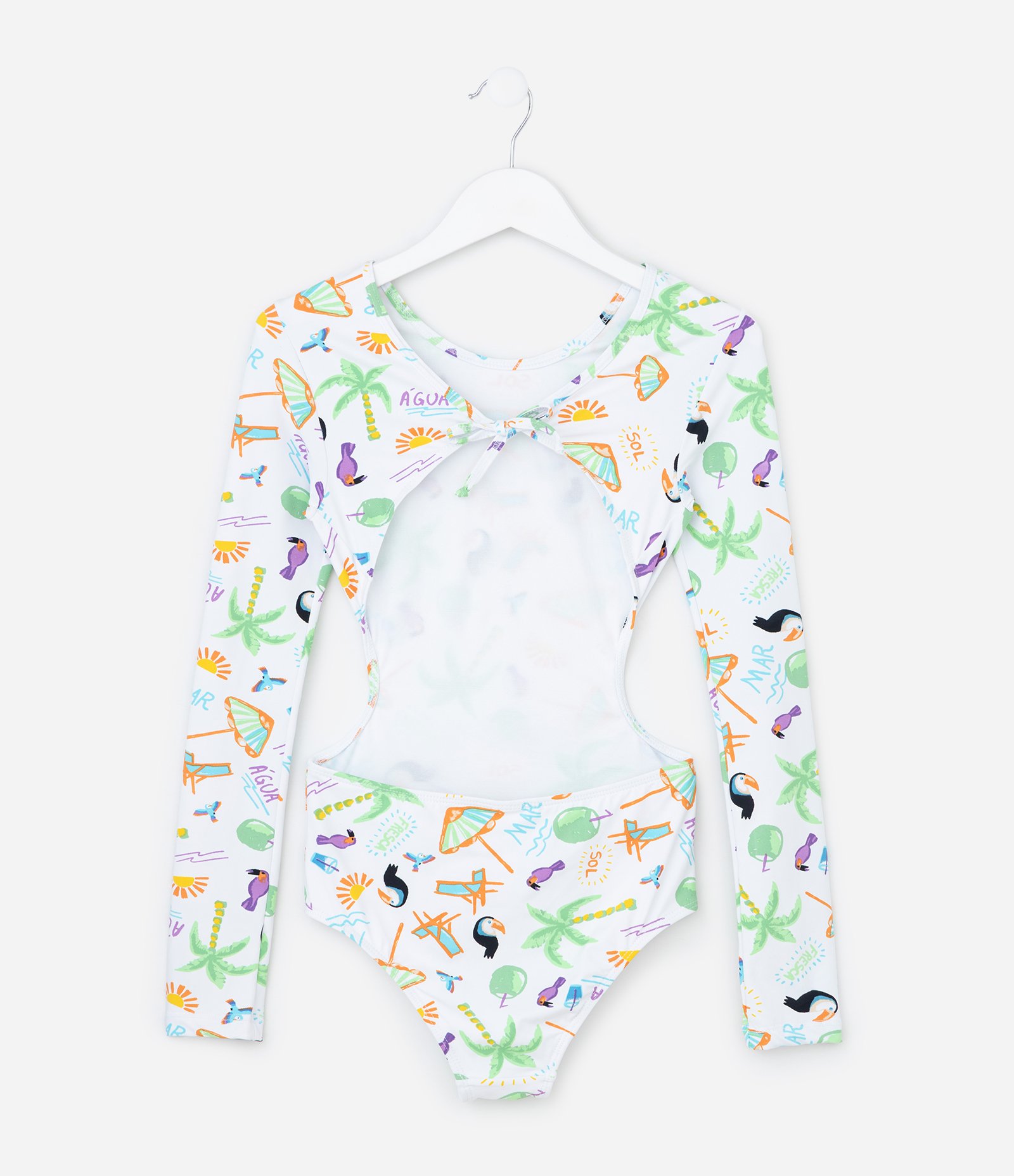 Maiô Infantil com Estampa Tropical e Recorte Vazado - Tam 5 a 14 Anos Multicores 2