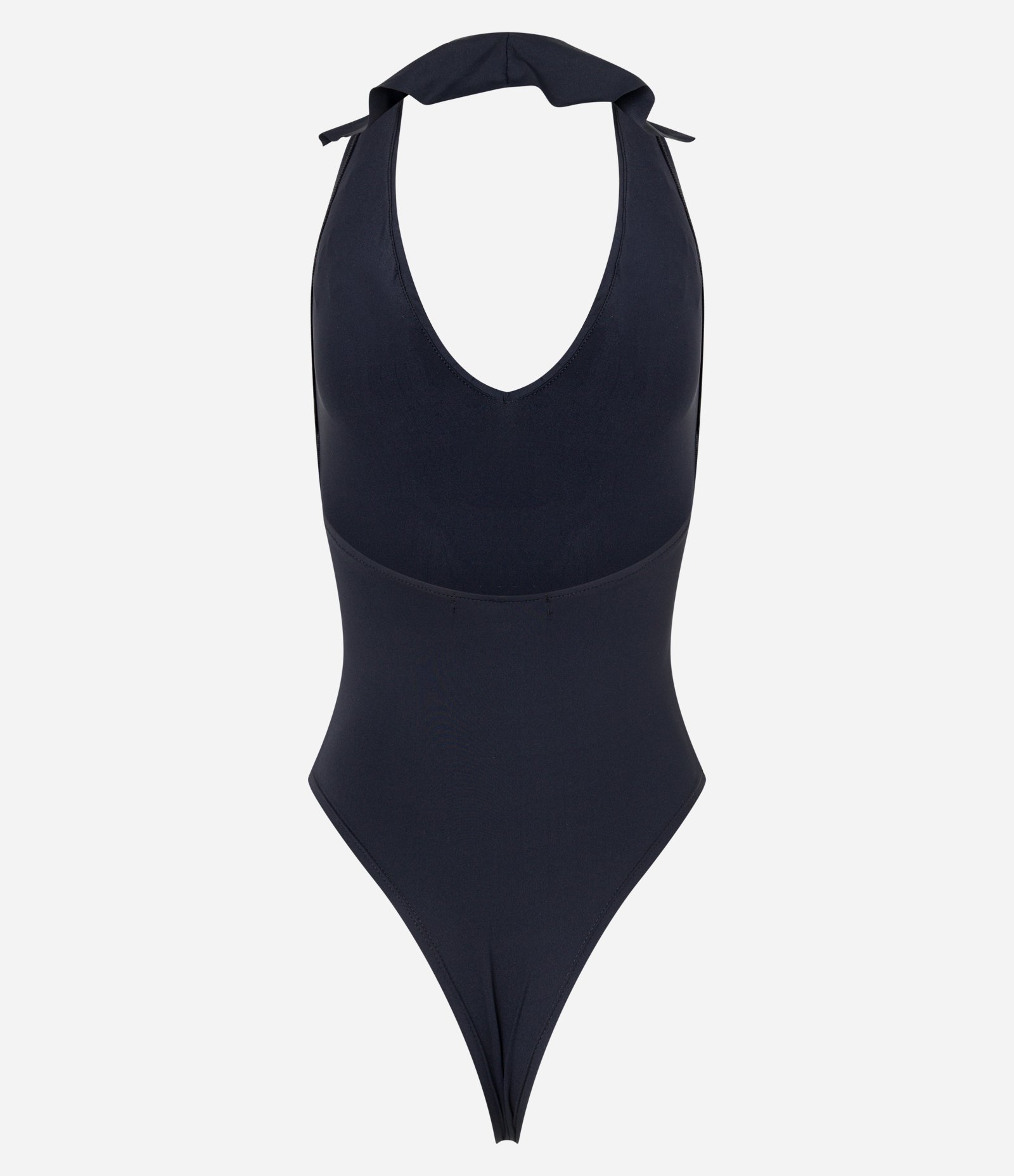 Body em Poliamida Frente Única com Babados no Decote Preto 6