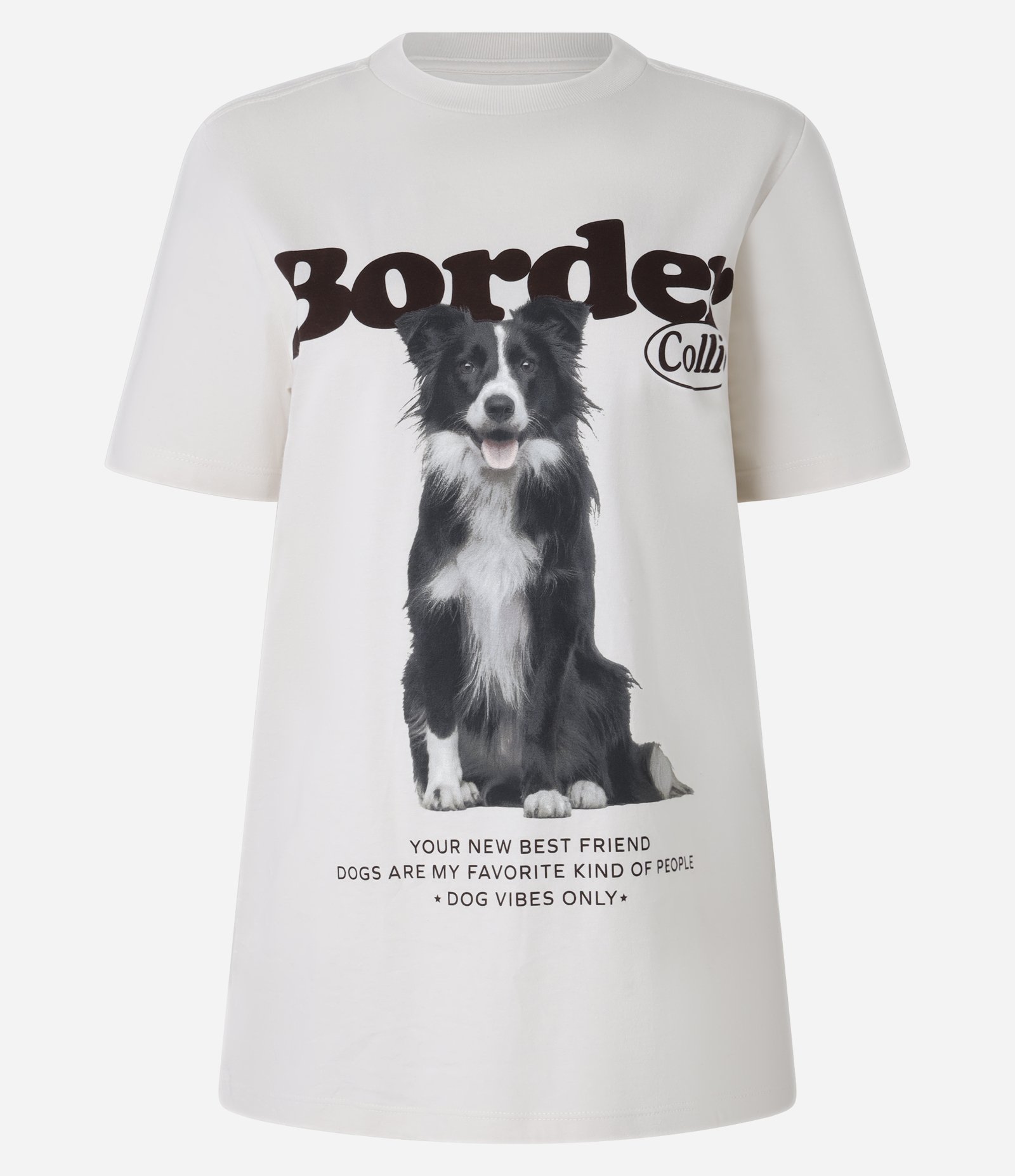 Camiseta Alongada em Algodão com Estampa Border Collie Bege 5