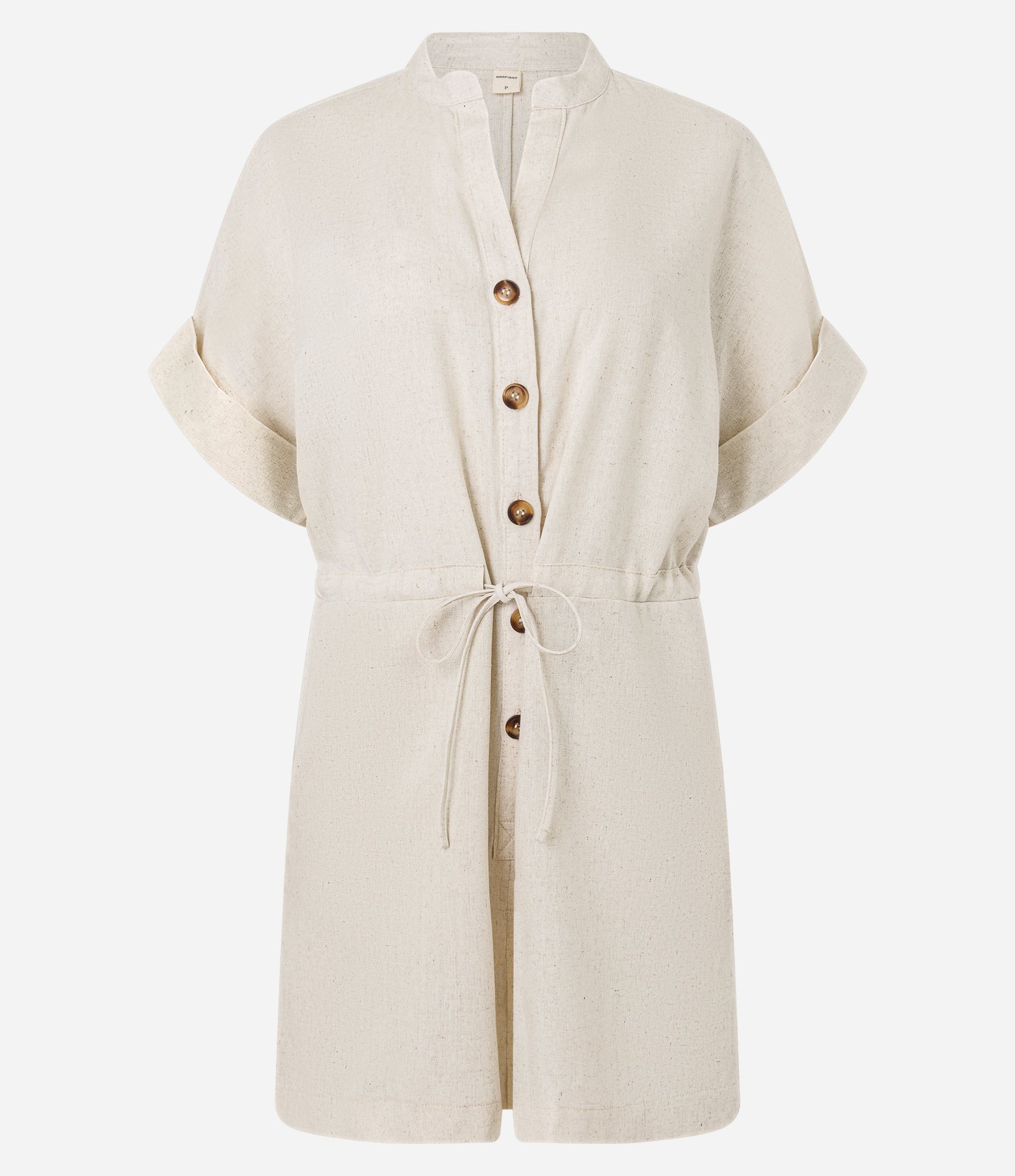 Macaquinho Boho Chemise em Viscolinho com Gola Padre Bege 5