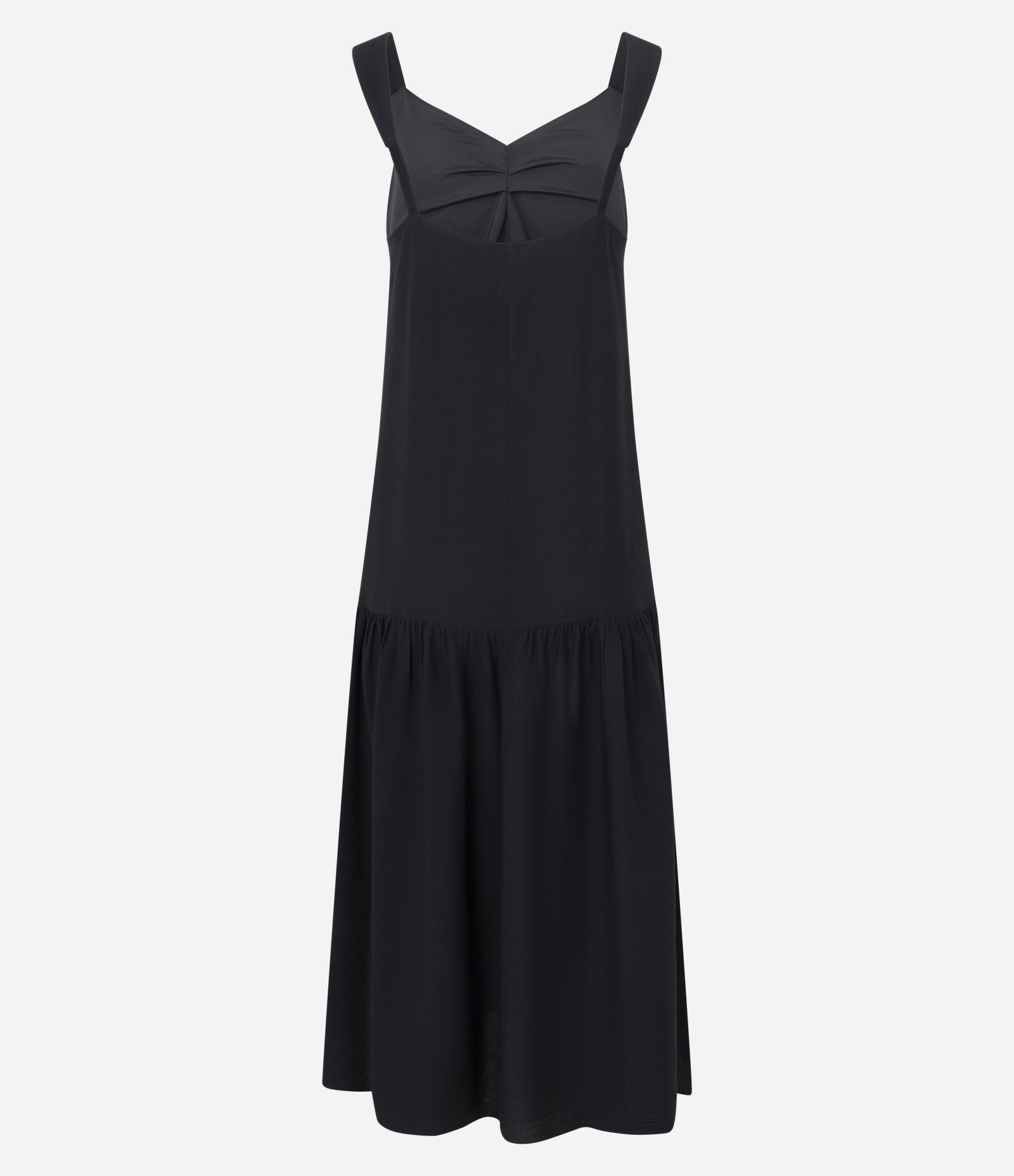 Vestido Evasê Longo em Crepe com Franzido no Busto Preto 6