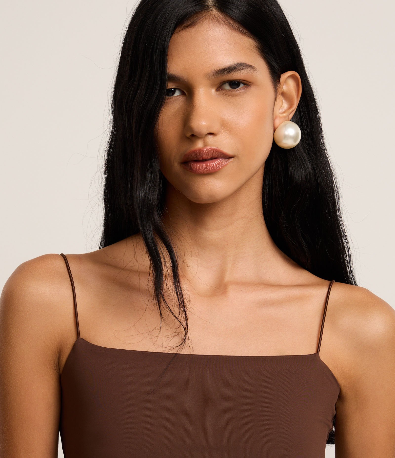 Blusa de Alça em Poliamida com Decote Reto Marrom 3