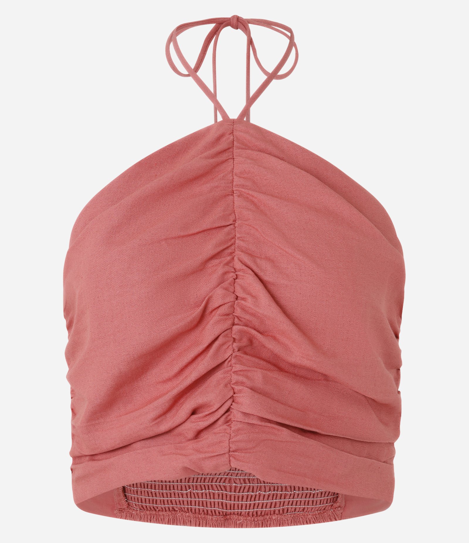 Blusa Cropped em Viscolinho Frente Única com Amarração no Pescoço Rosa 6