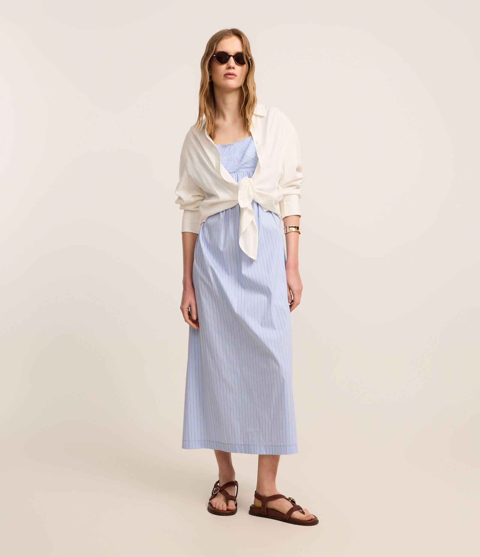 Vestido Boho Listrado em Tricoline com Lastex nas Costas Azul 2