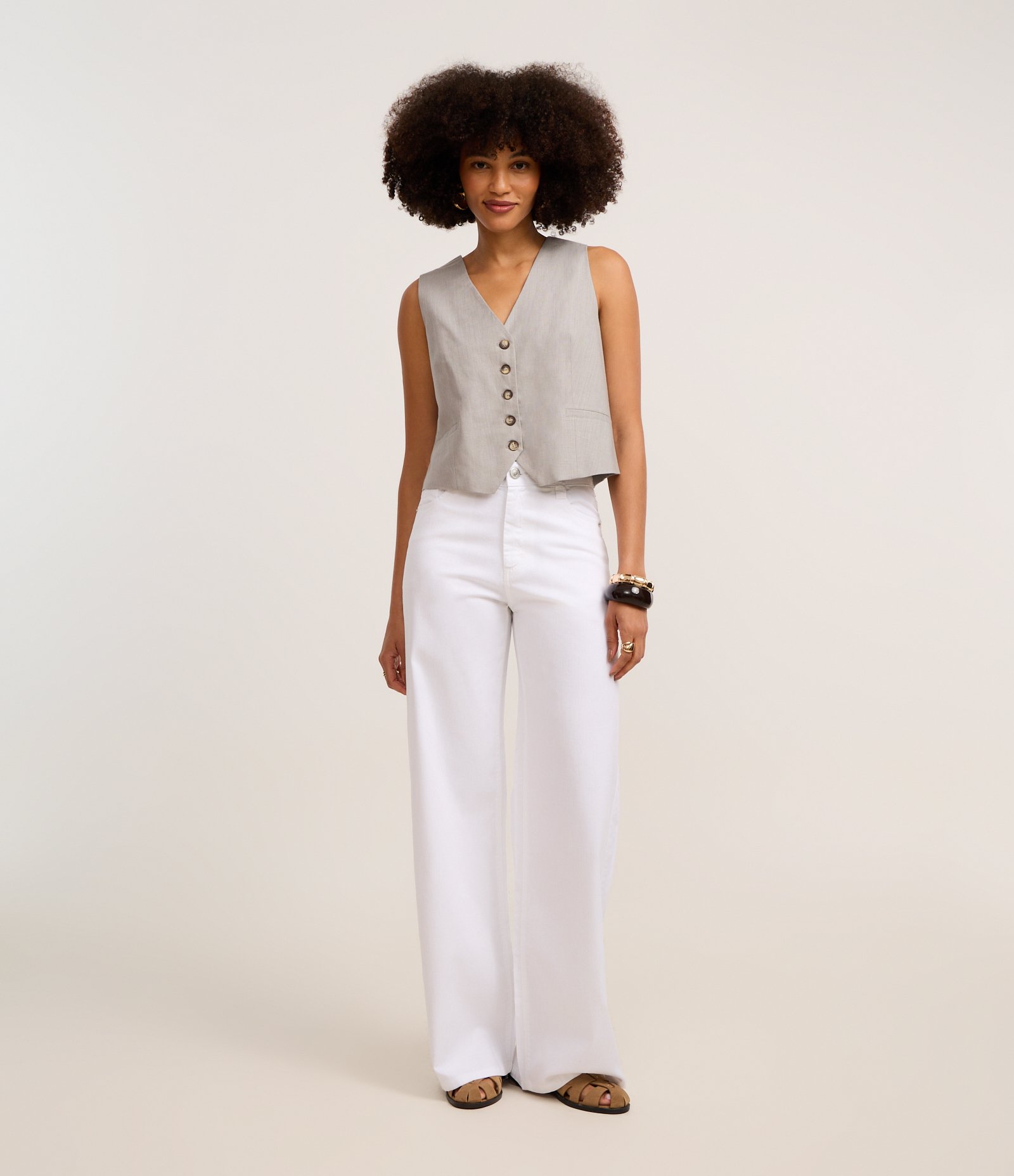 Colete Slim em Viscolinho com Botões Matizados Cinza 2