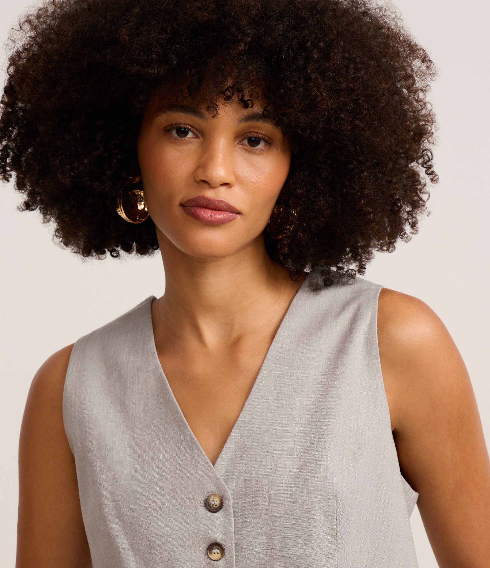 Colete Slim em Viscolinho com Botões Matizados Cinza 3