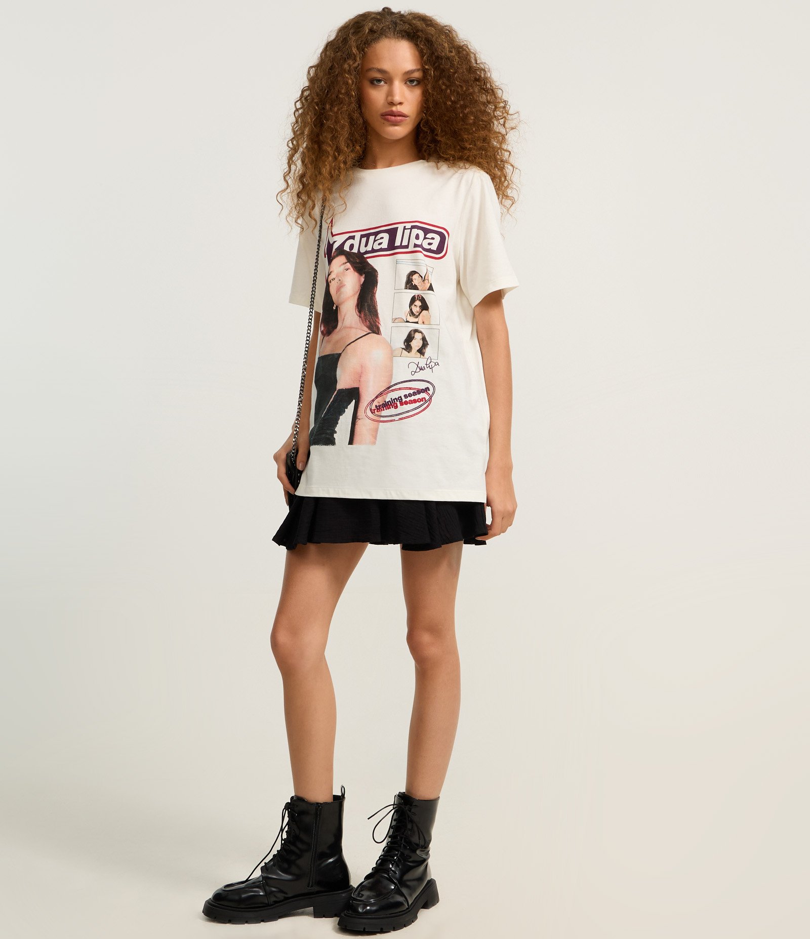 Camiseta Alongada em Algodão com Estampa Frente e Costas Dua Lipa Branco 2