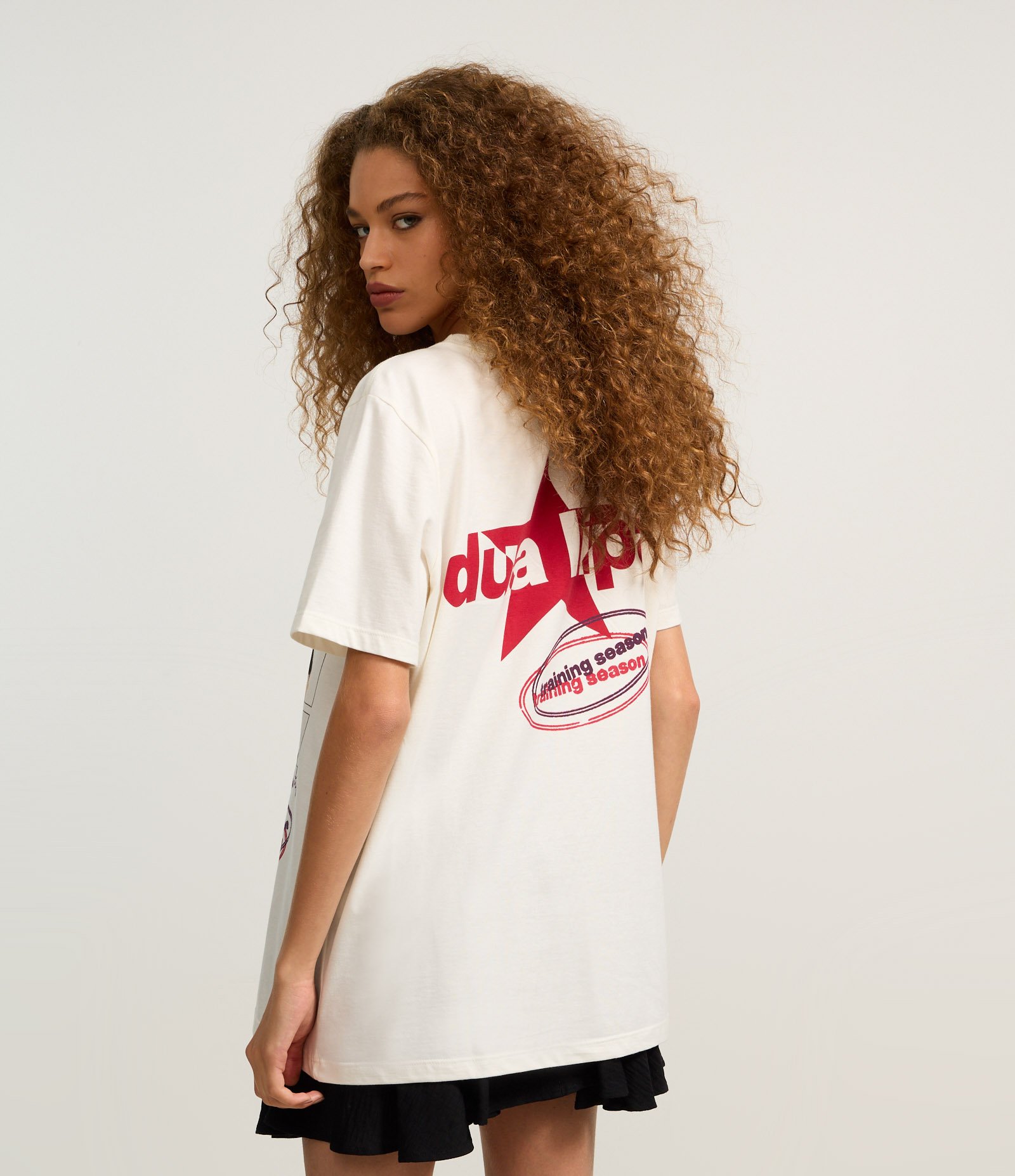 Camiseta Alongada em Algodão com Estampa Frente e Costas Dua Lipa Branco 4