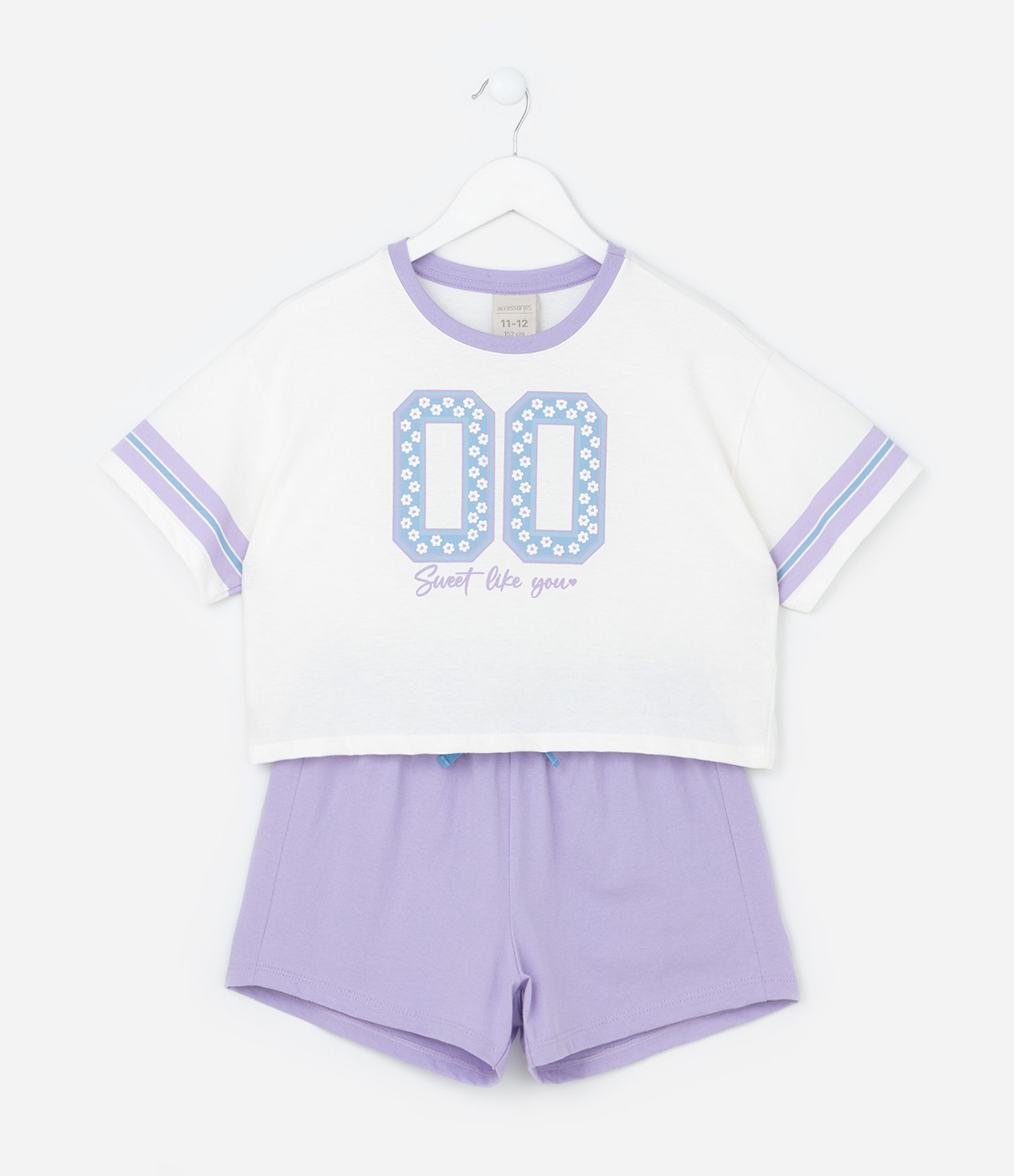 Pijama Athleisure com Listras e Florzinhas - Tam 7 A 16 Anos Branco/Roxo 1