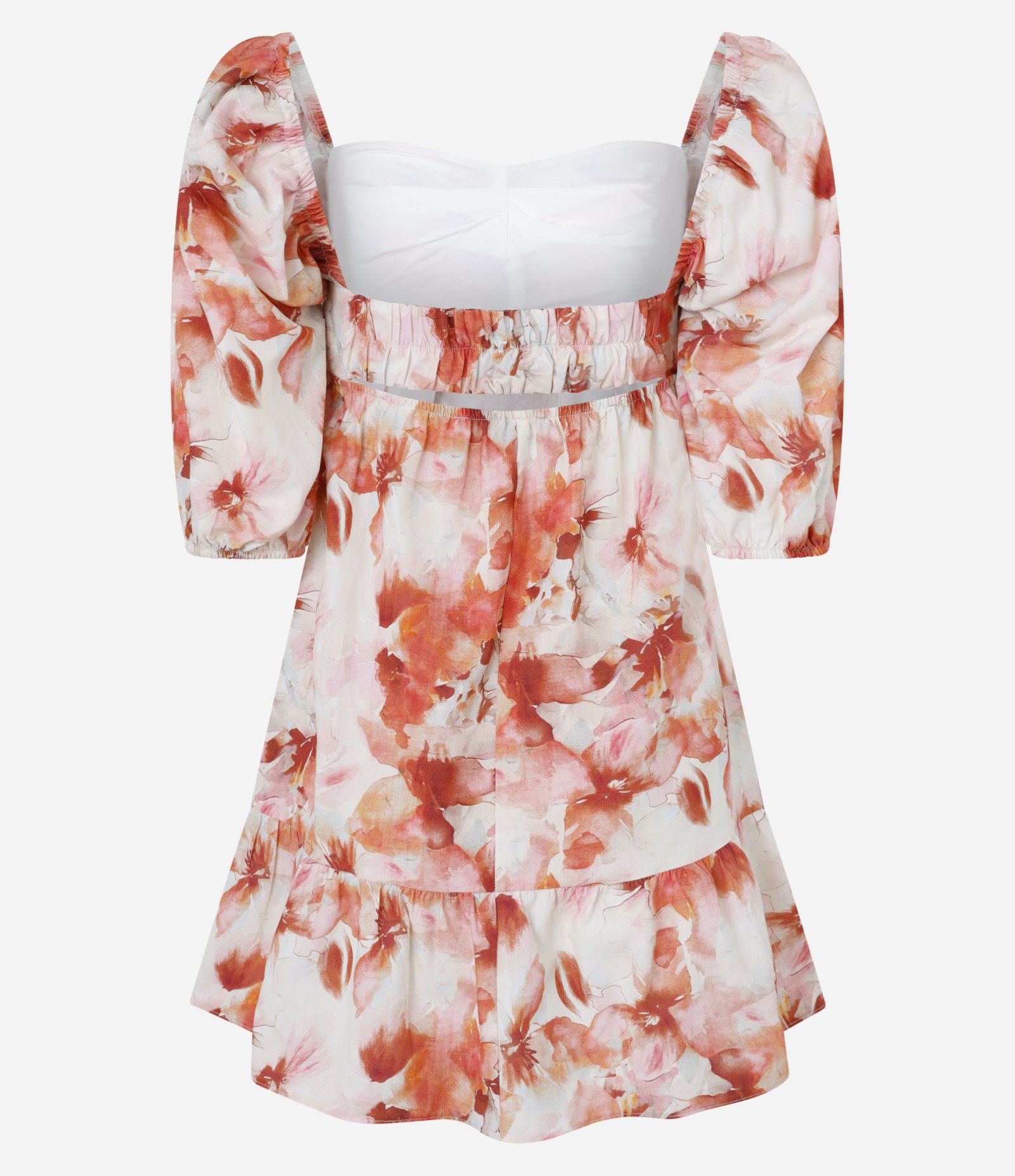 Vestido Curto em Algodão com Manga Bufante e Estampa Floral Coral/Off White 9