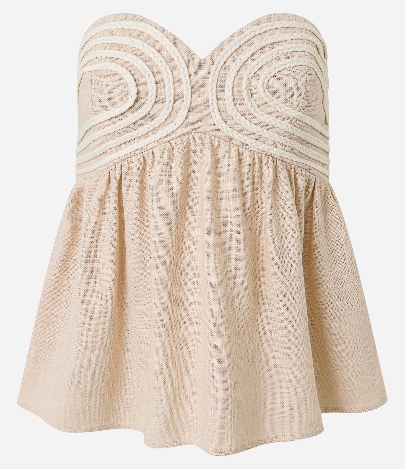 Blusa Sem Alça em Viscolinho com Cordas no Busto Bege 6