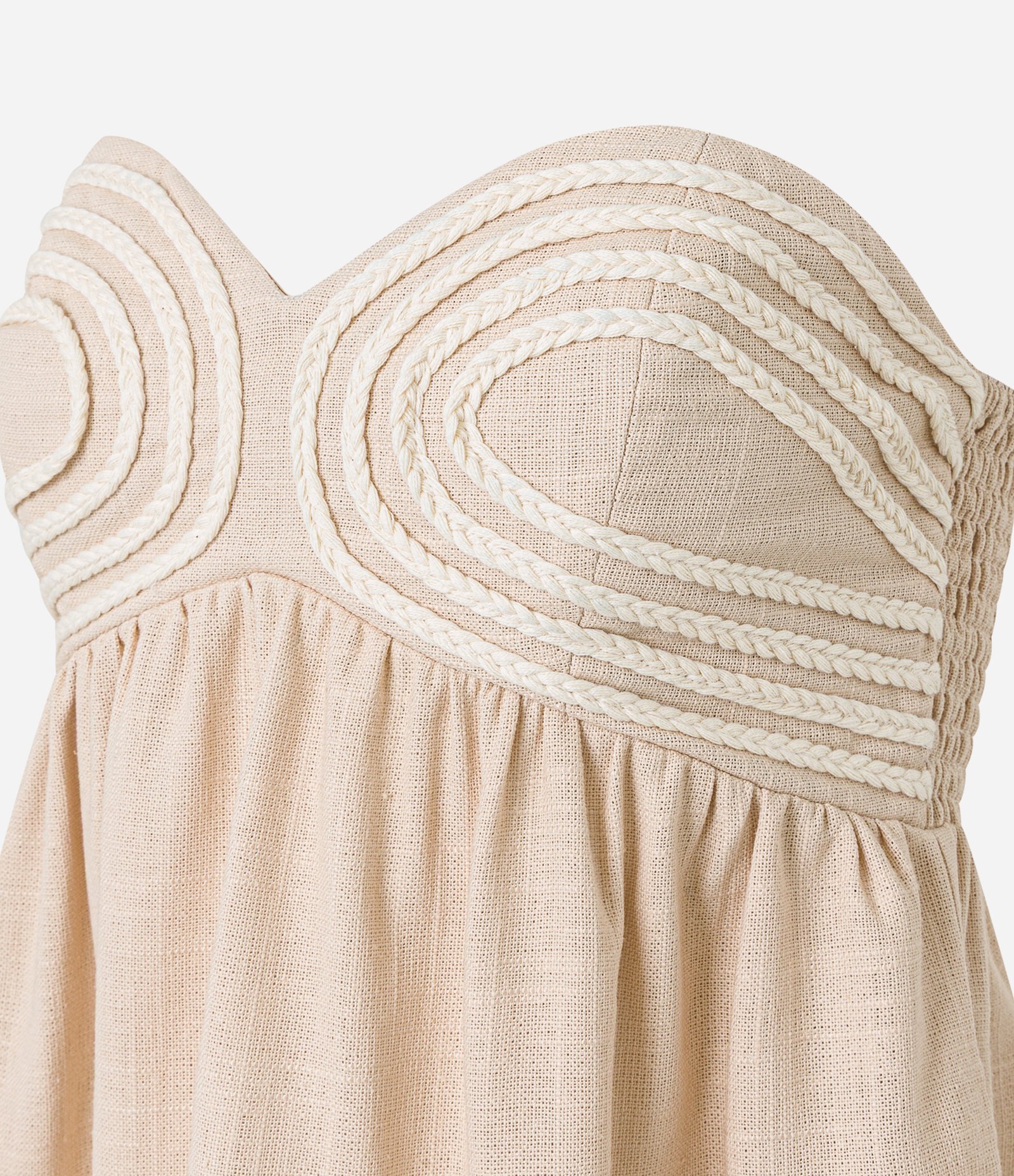 Blusa Sem Alça em Viscolinho com Cordas no Busto Bege 7