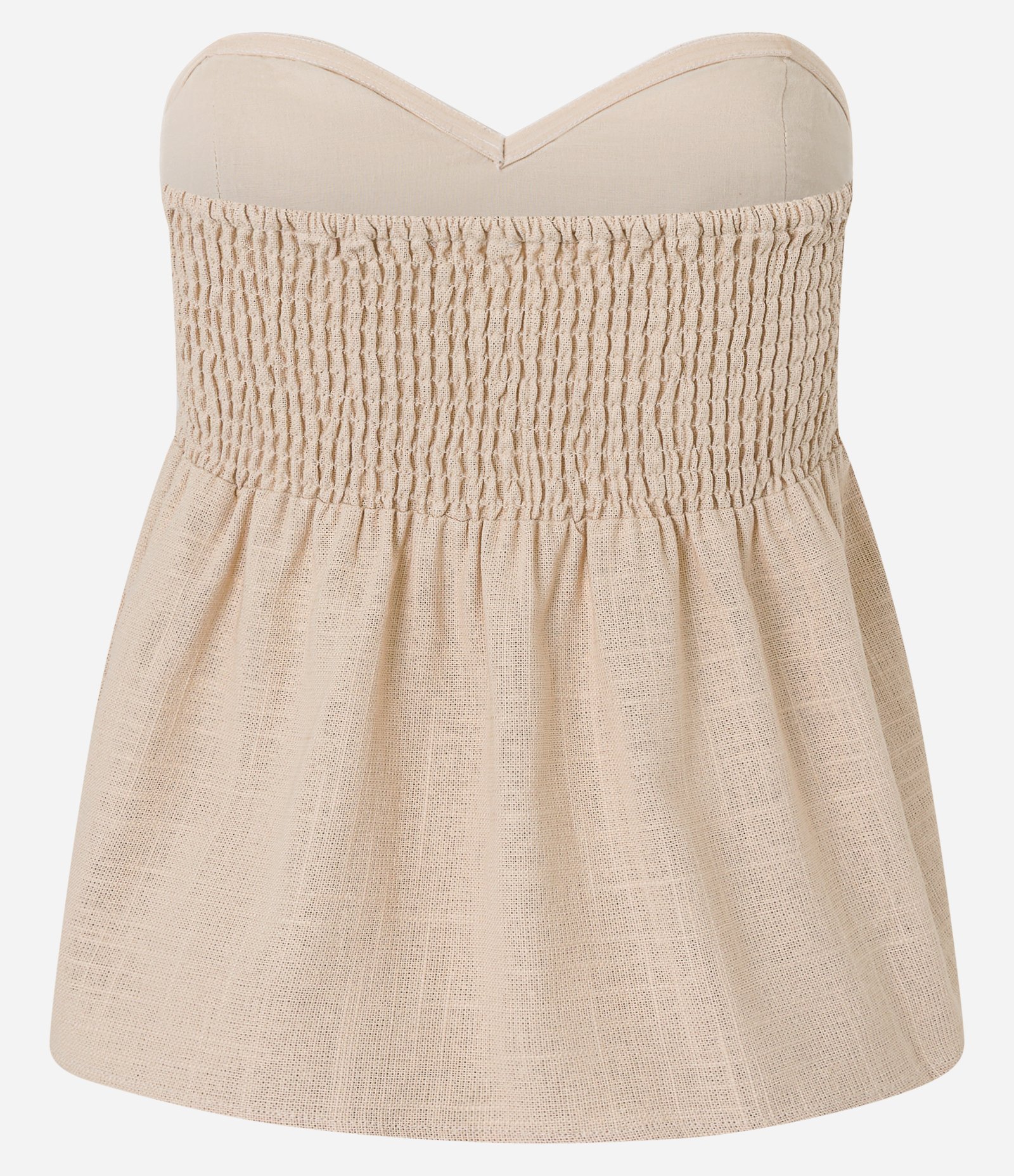 Blusa Sem Alça em Viscolinho com Cordas no Busto Bege 8