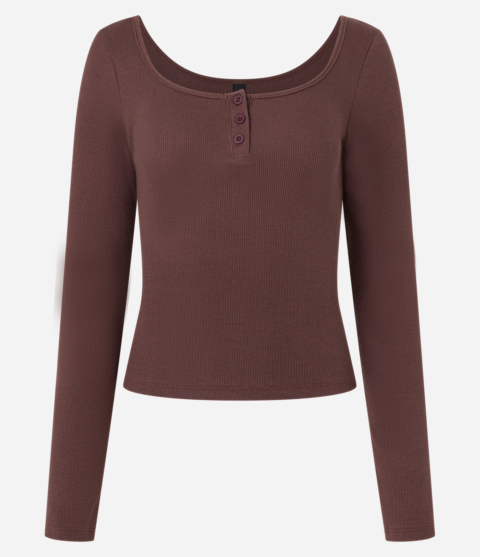 Blusa em Ribana com Decote U e Botões Marrom 4