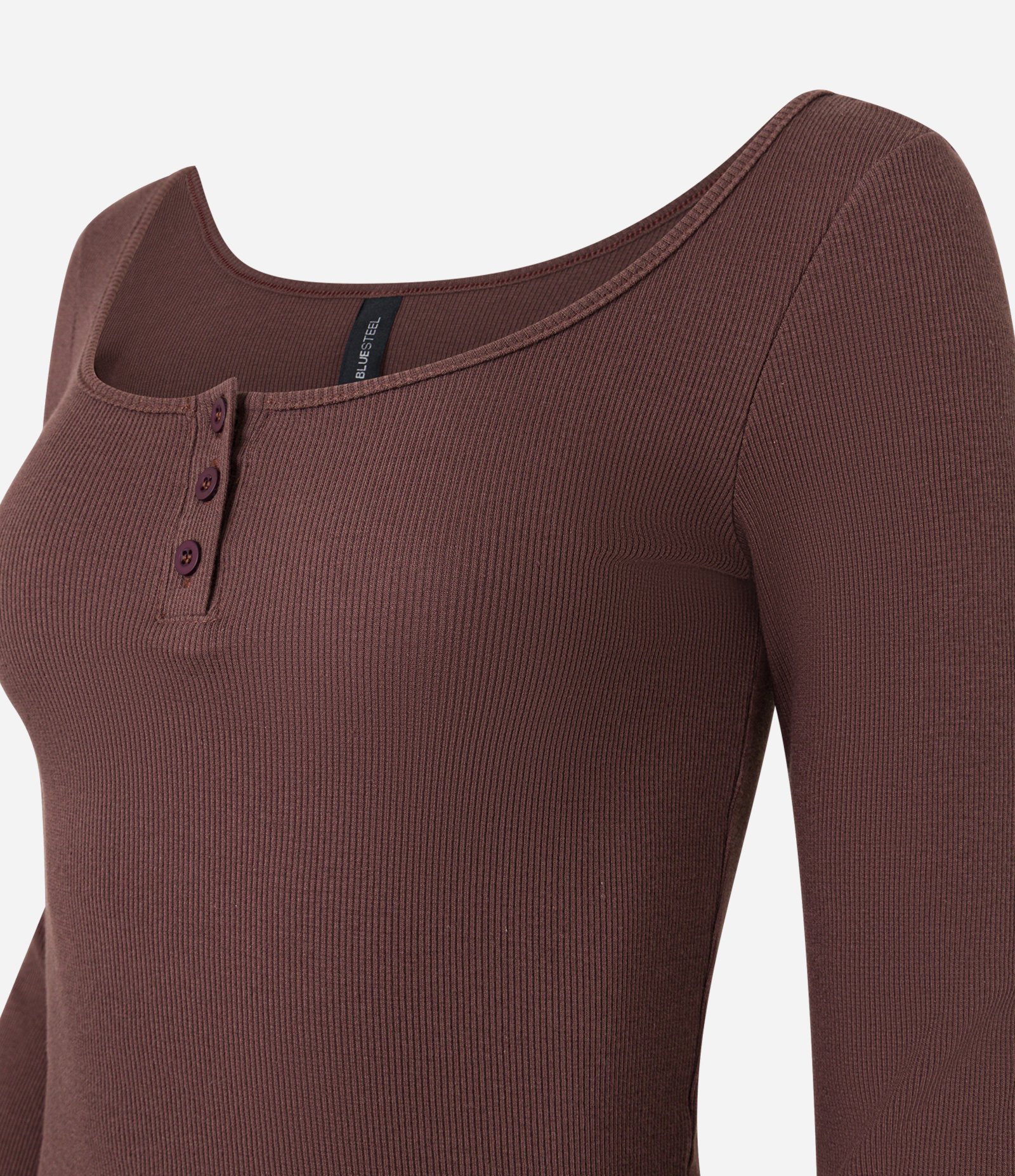 Blusa em Ribana com Decote U e Botões Marrom 5