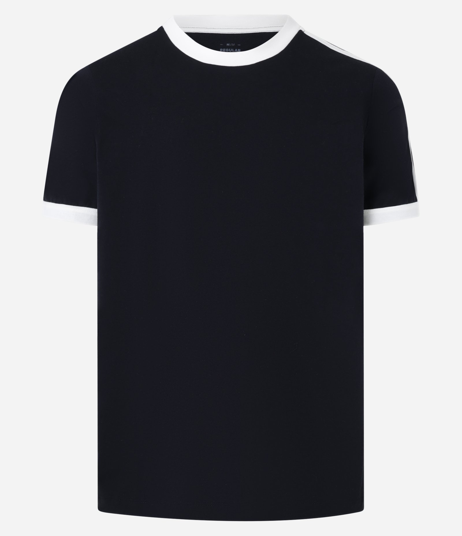 Camiseta Regular em Algodão com Listras nos Ombros Preto/Branco 5