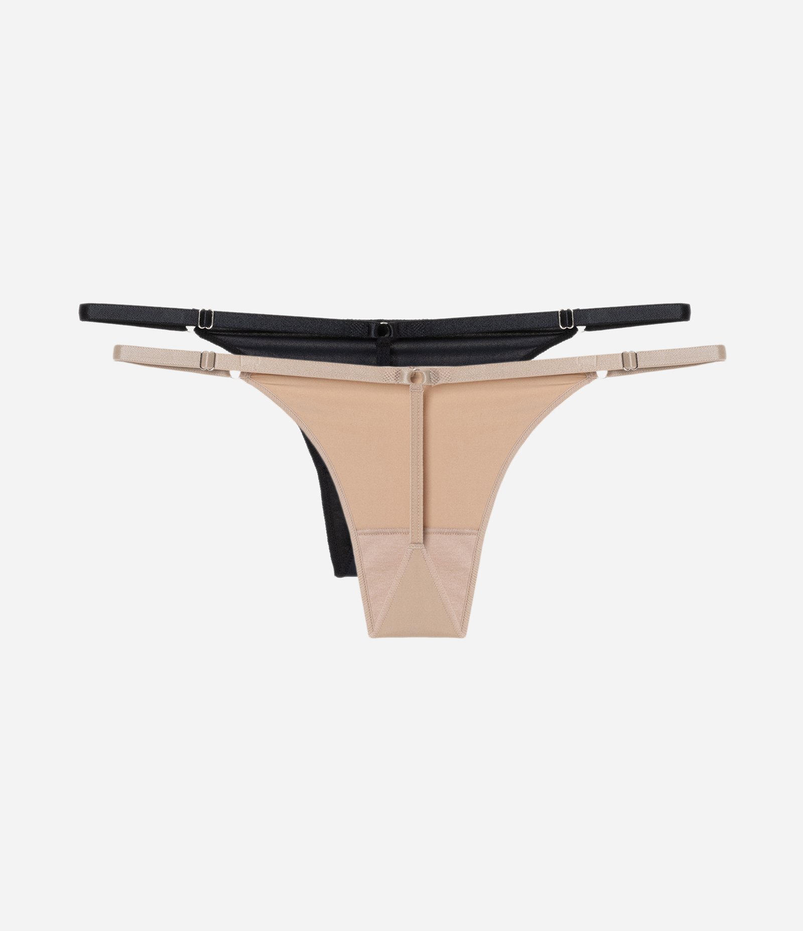 Kit 02 Calcinhas String Fio em Microfibra Preto/Bege 2