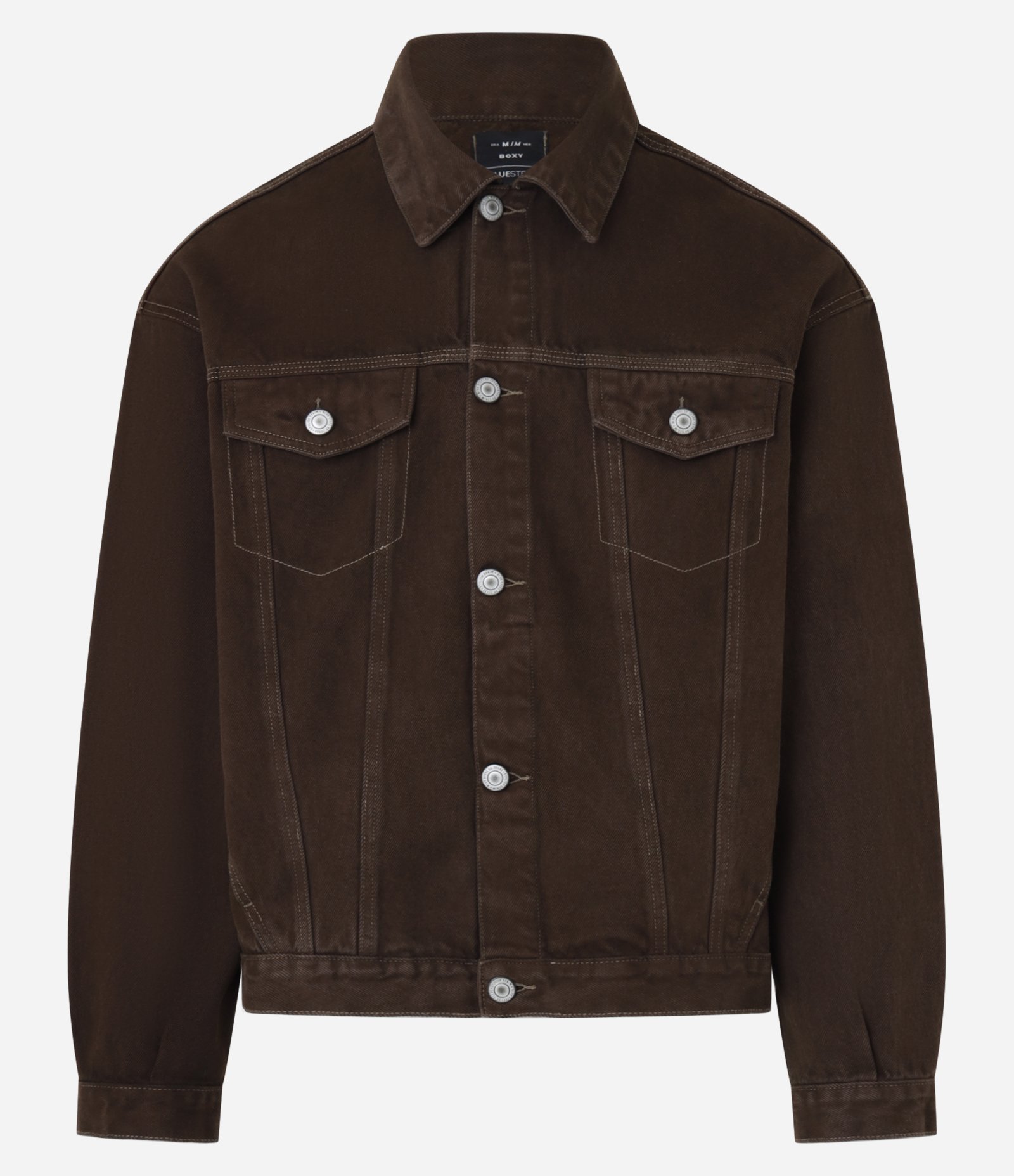 Jaqueta Trucker Overboxy em Sarja com Pesponto Contrastante Marrom 6