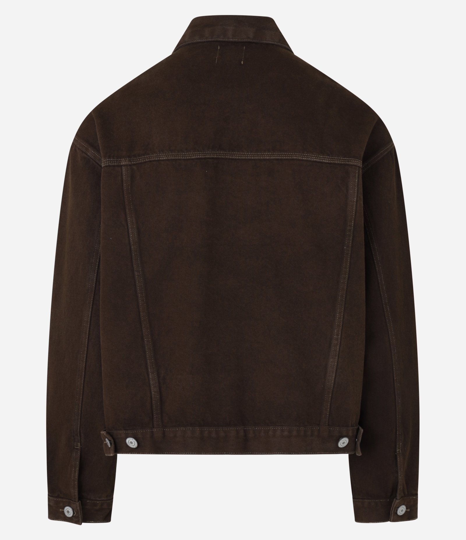 Jaqueta Trucker Overboxy em Sarja com Pesponto Contrastante Marrom 7