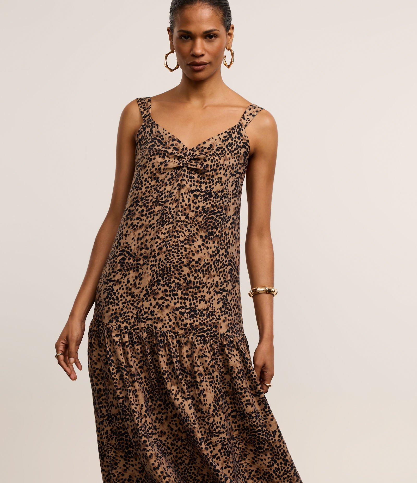 Vestido Evasê Midi em Crepe com Estampa Onla Bicolor 1