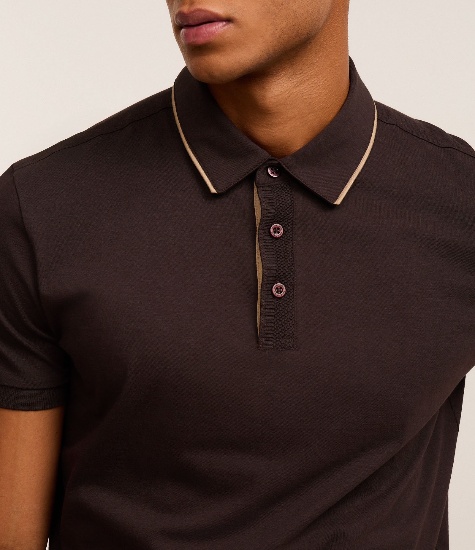 Camisa Polo Regular em Algodão Peruano com Detalhe Contrastante na Gola Marrom escuro 3