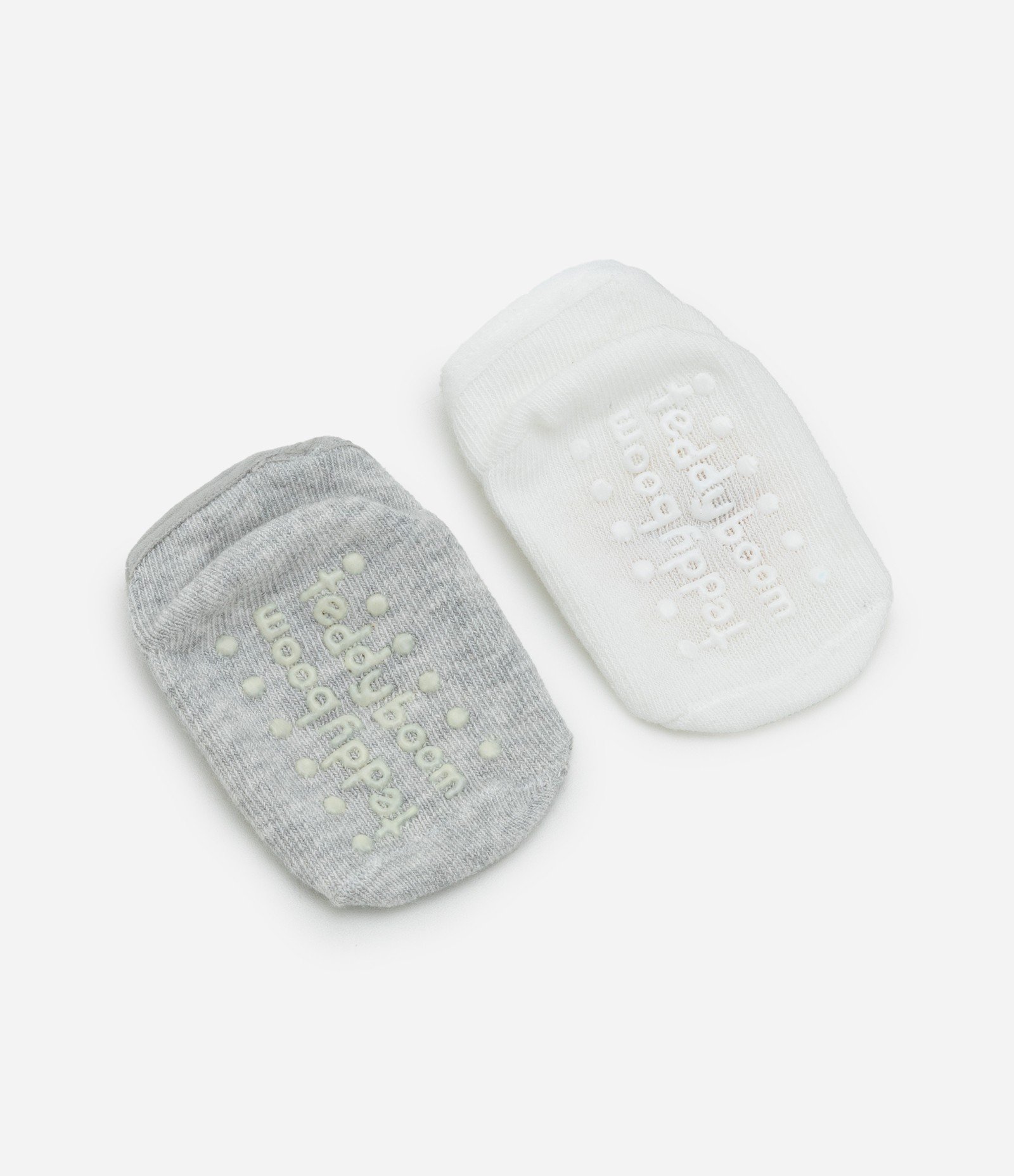 Kit 02 Meias Infantis Sapatilha com Antiderrapante Sol e Nuvem - Tam 0 a 12 meses Cinza/Branco 3