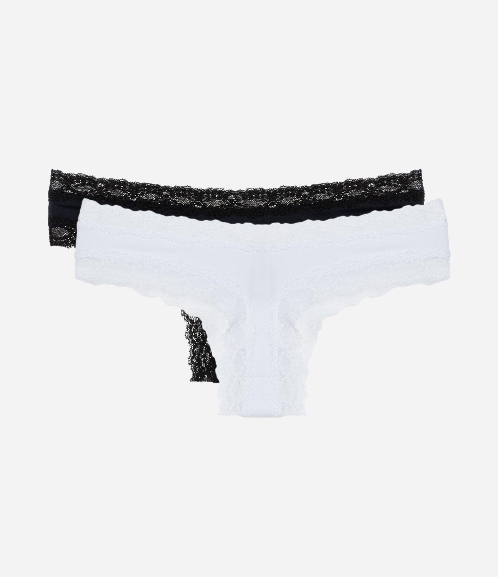 Kit 02 Calcinhas Biquíni Fio em Microfibra com Detalhe de Renda Preto/Branco 2