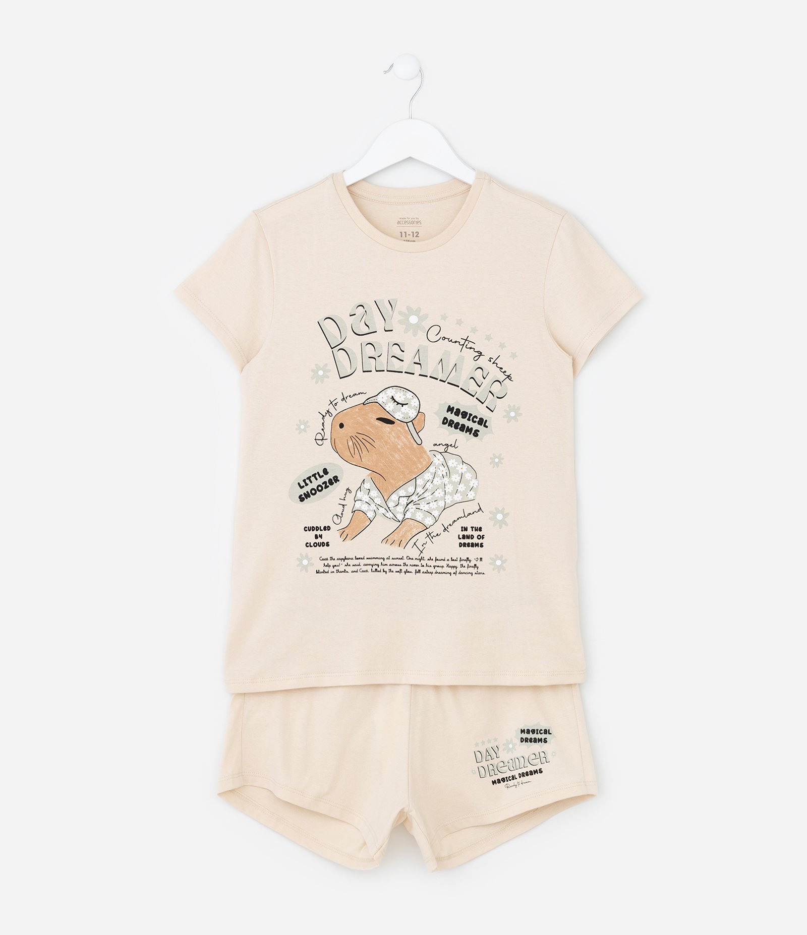 Pijama Curto Infantil em Algodão com Estampa de Capivara - Tam 7 ao 14 Anos Bege 1