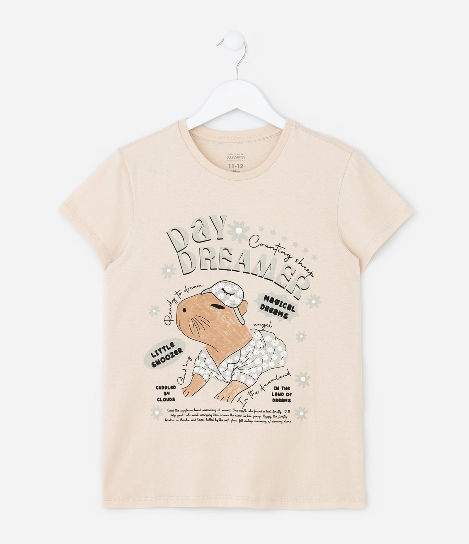 Pijama Curto Infantil em Algodão com Estampa de Capivara - Tam 7 ao 14 Anos Bege 2