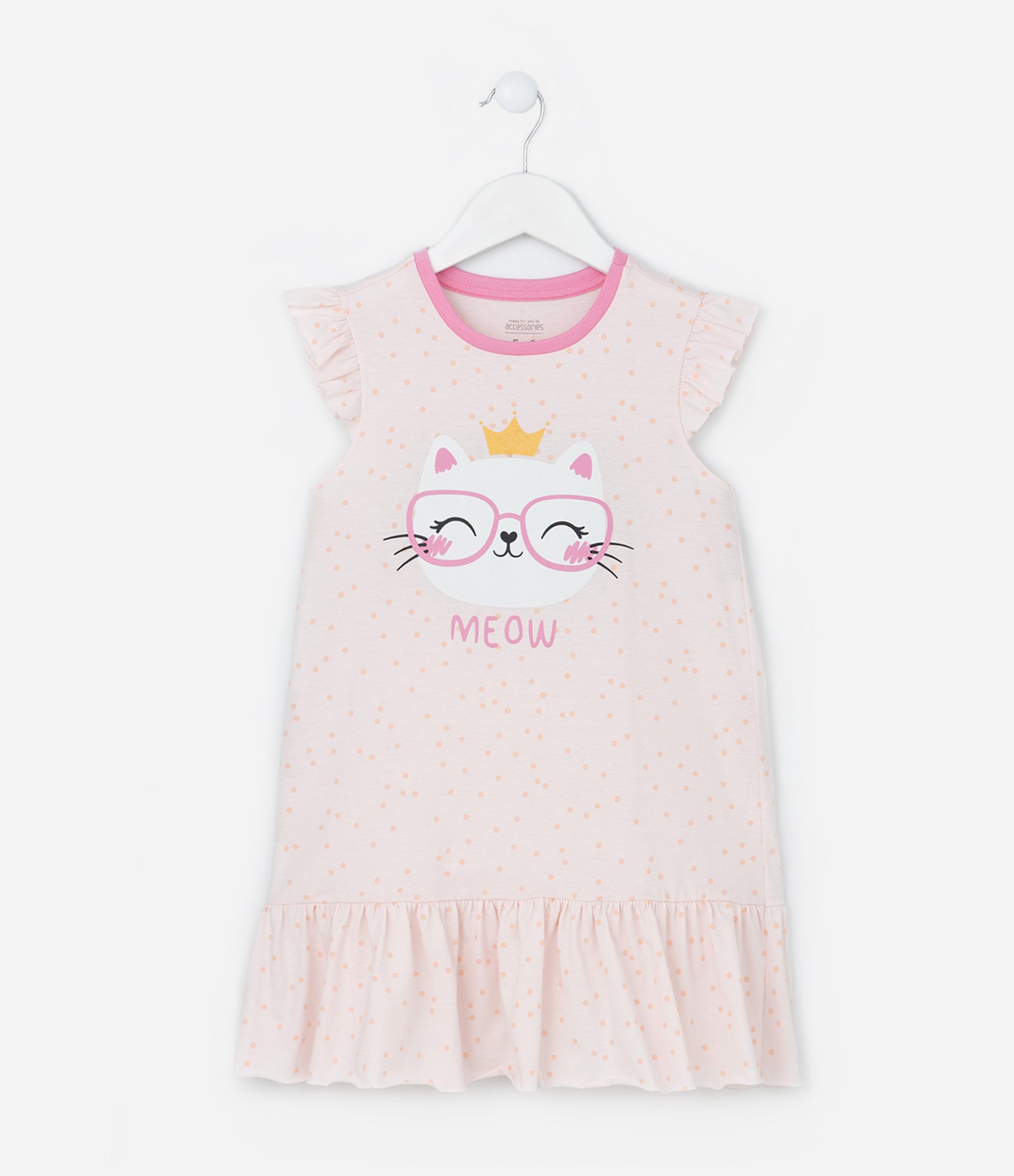 Camisola Infantil com Babados e Estampa de Gatinho que Brilha no Escuro - Tam 4 a 12 anos Rosa 1