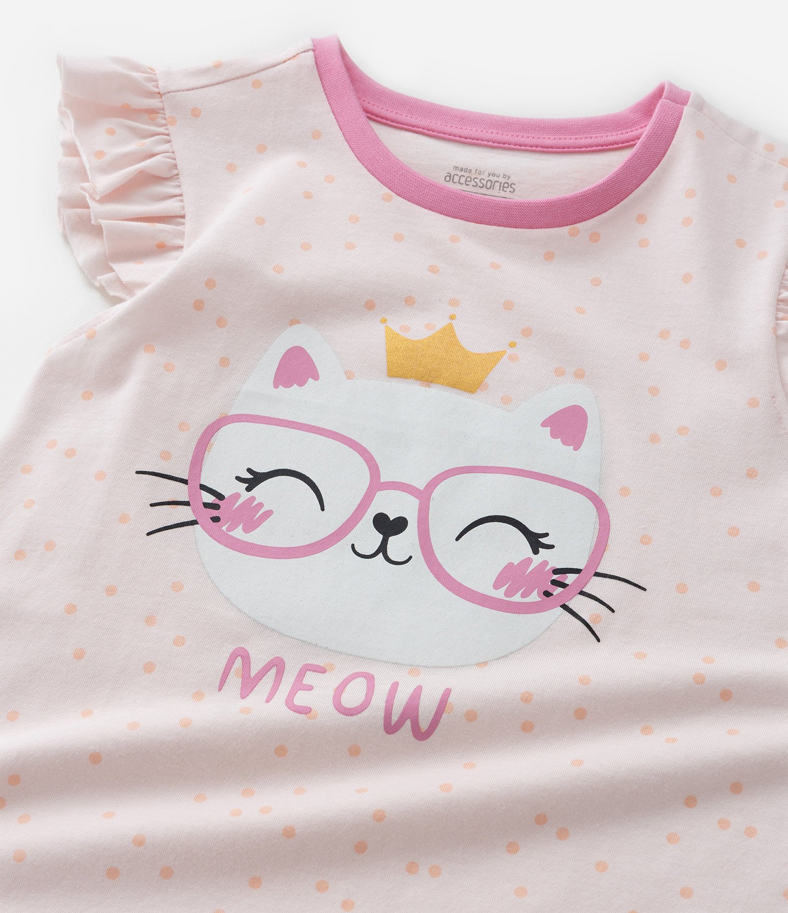 Camisola Infantil com Babados e Estampa de Gatinho que Brilha no Escuro - Tam 4 a 12 anos Rosa 6