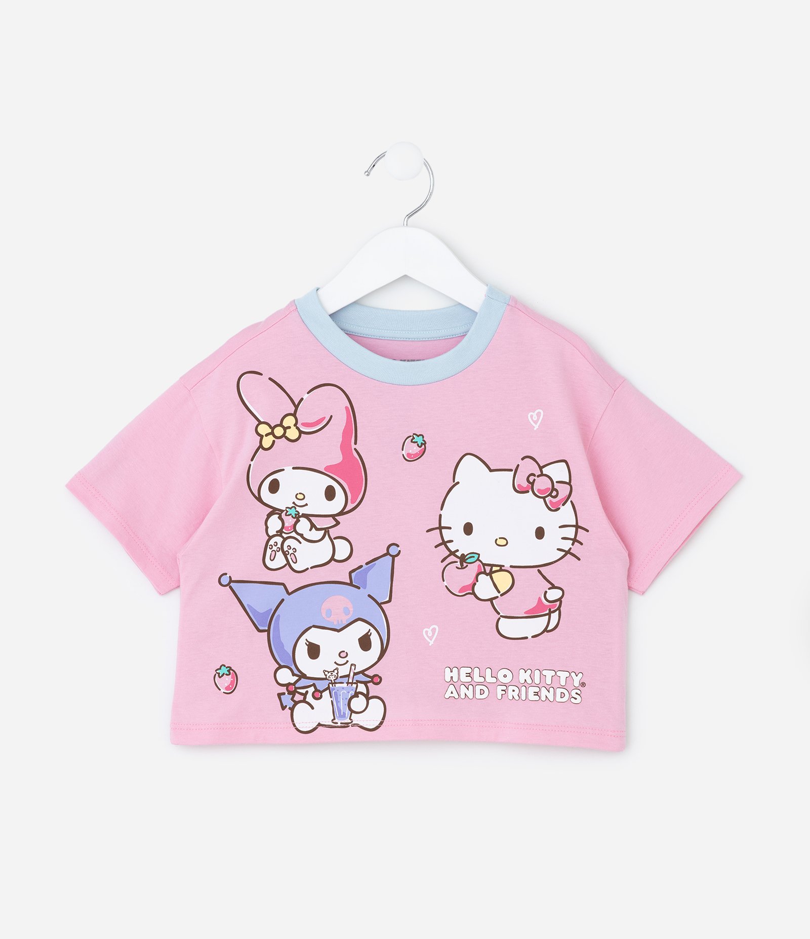Pijama Curto Infantil com Estampa Hello Kitty e Amigas - Tam 5 a 14 anos Rosa/Azul 2