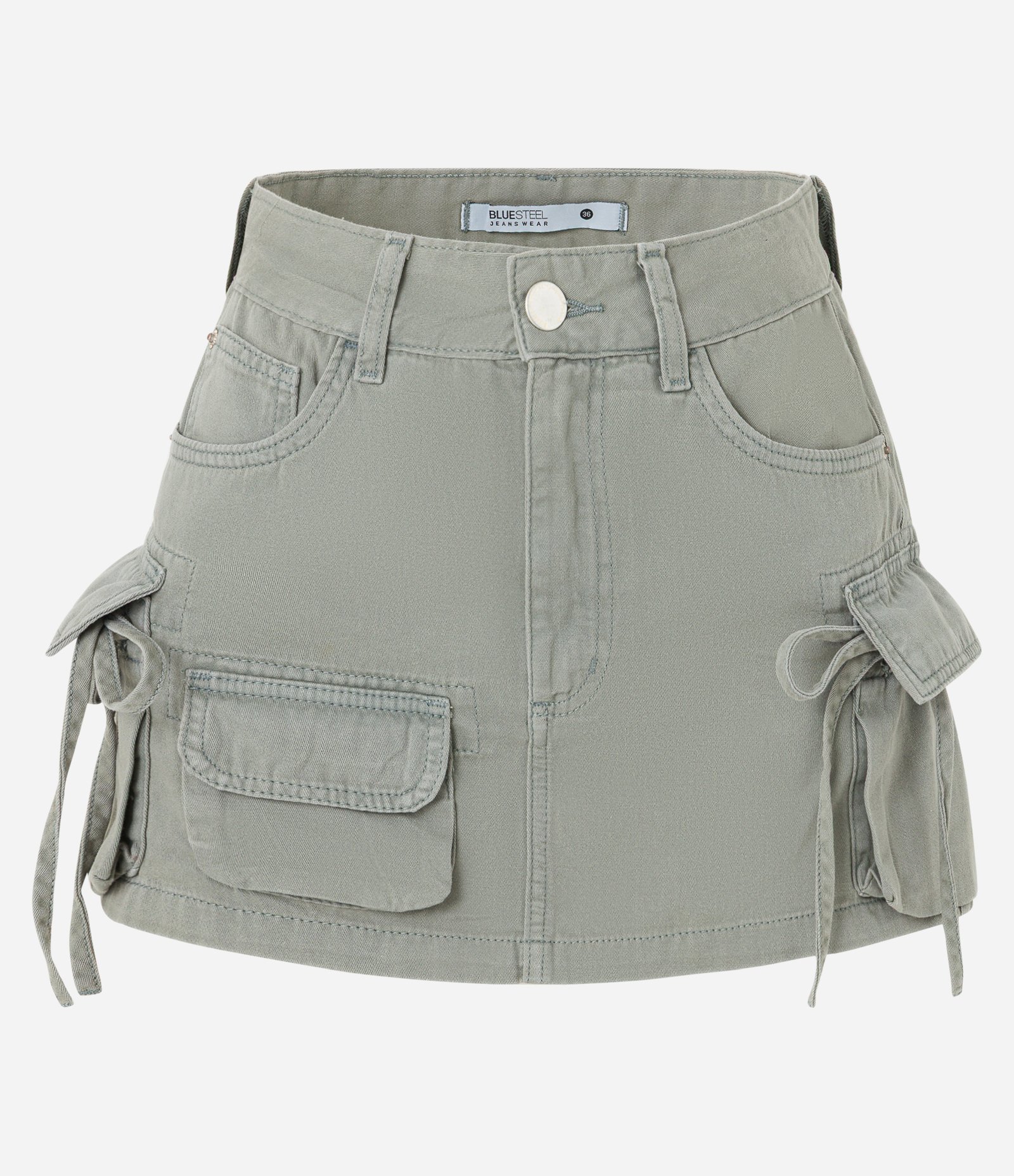 Mini Saia em Sarja com Bolsos Cargo e Fitilhos Verde 5