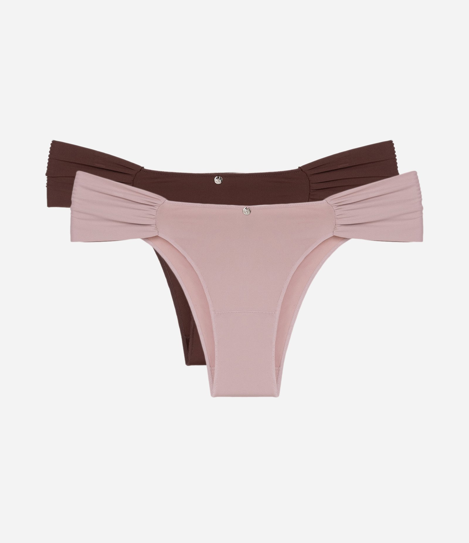 Kit 02 Calcinhas Biquíni Lateral Drapeada em Microfibra Marrom/Rosa 1