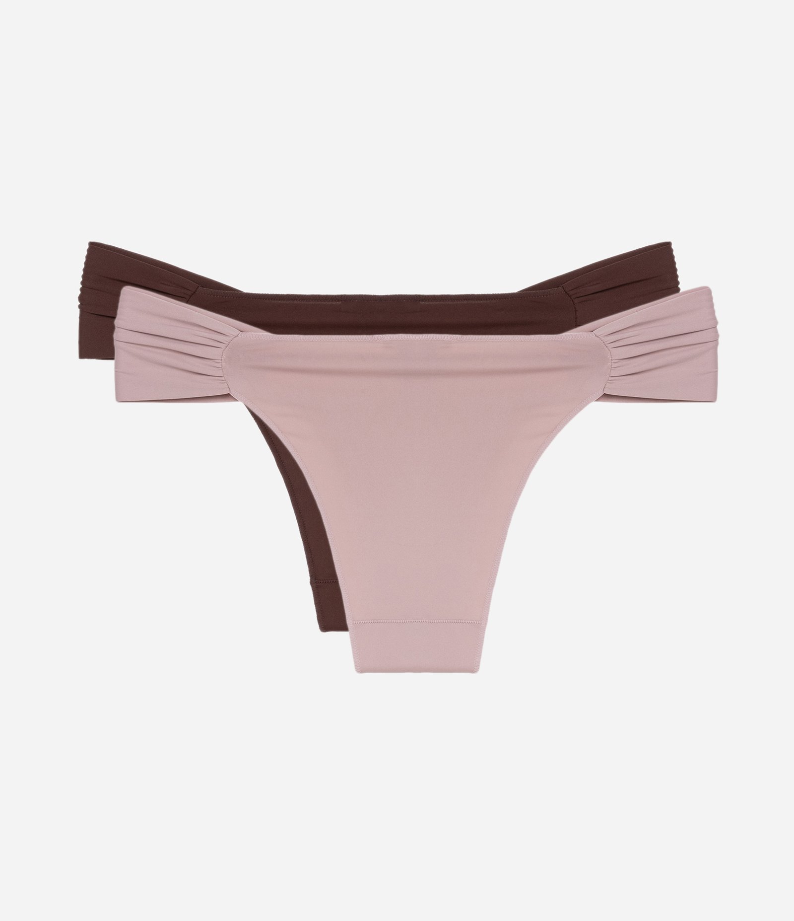 Kit 02 Calcinhas Biquíni Lateral Drapeada em Microfibra Marrom/Rosa 2