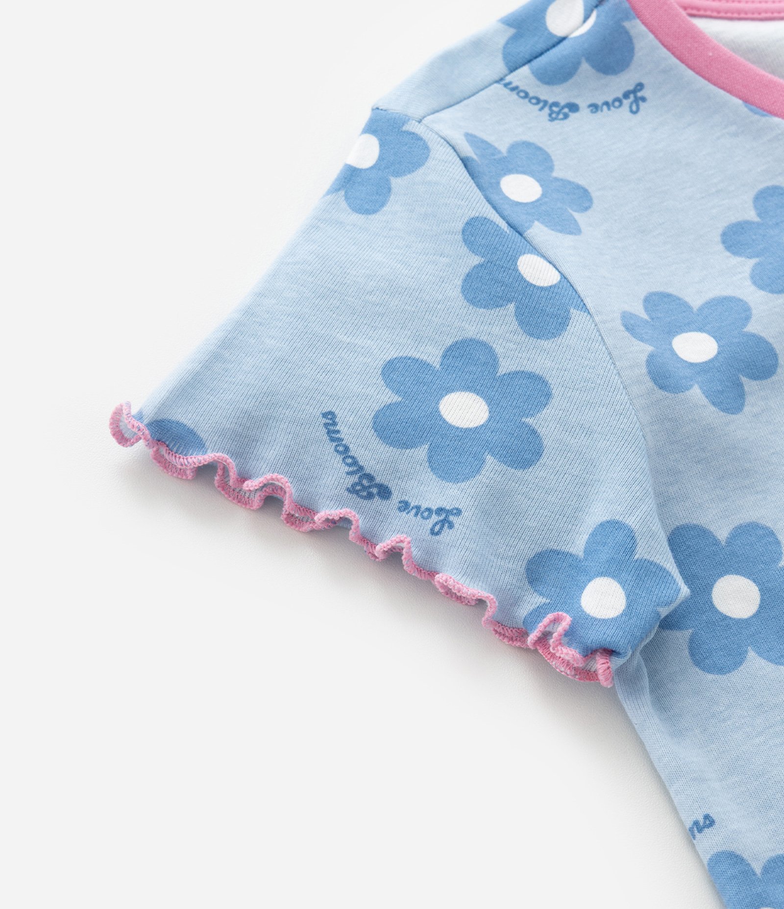 Pijama Infantil em Ribana com Estampa de Florzinhas - Tam 5 a 16 Anos Azul 10