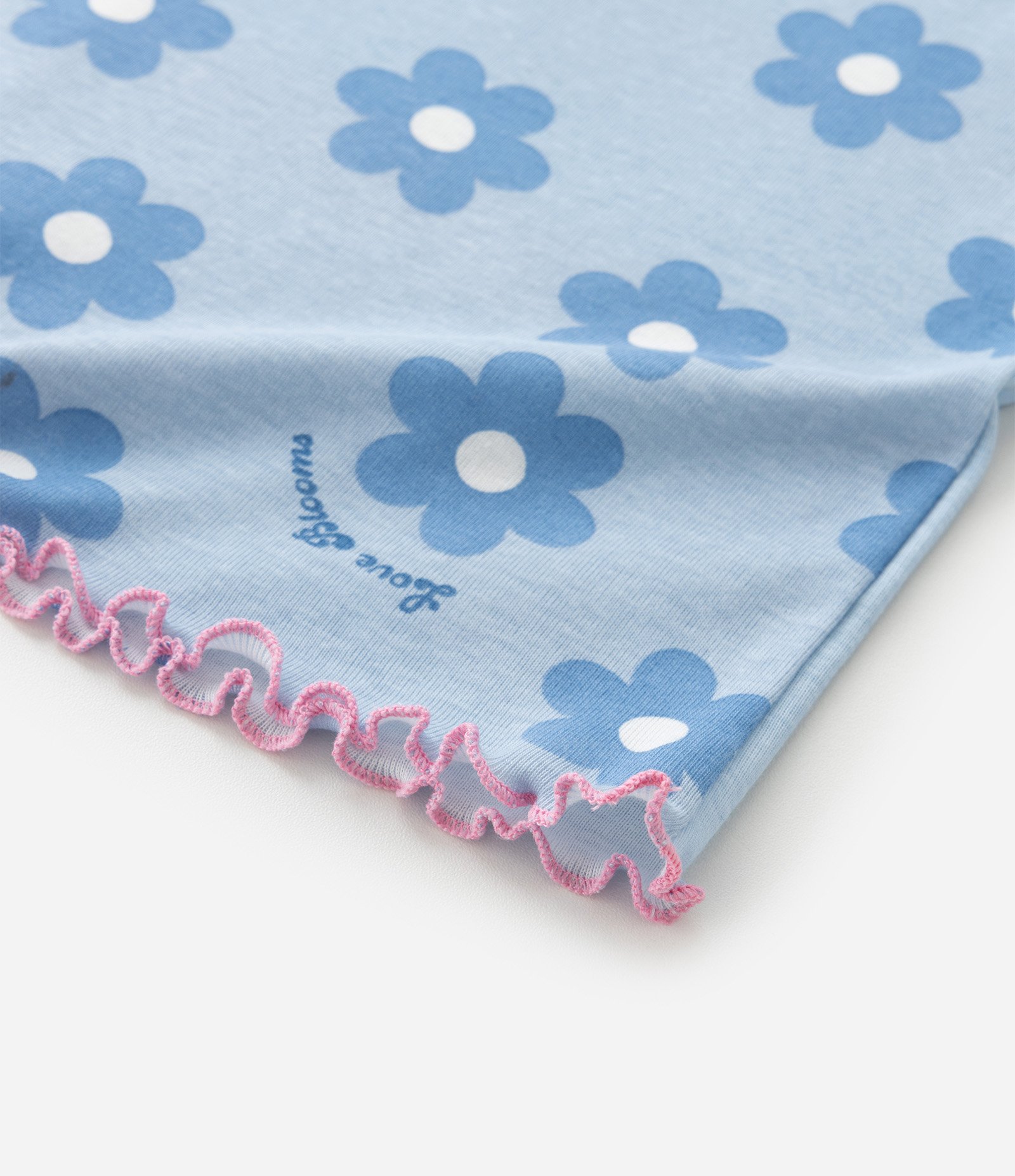 Pijama Infantil em Ribana com Estampa de Florzinhas - Tam 5 a 16 Anos Azul 11