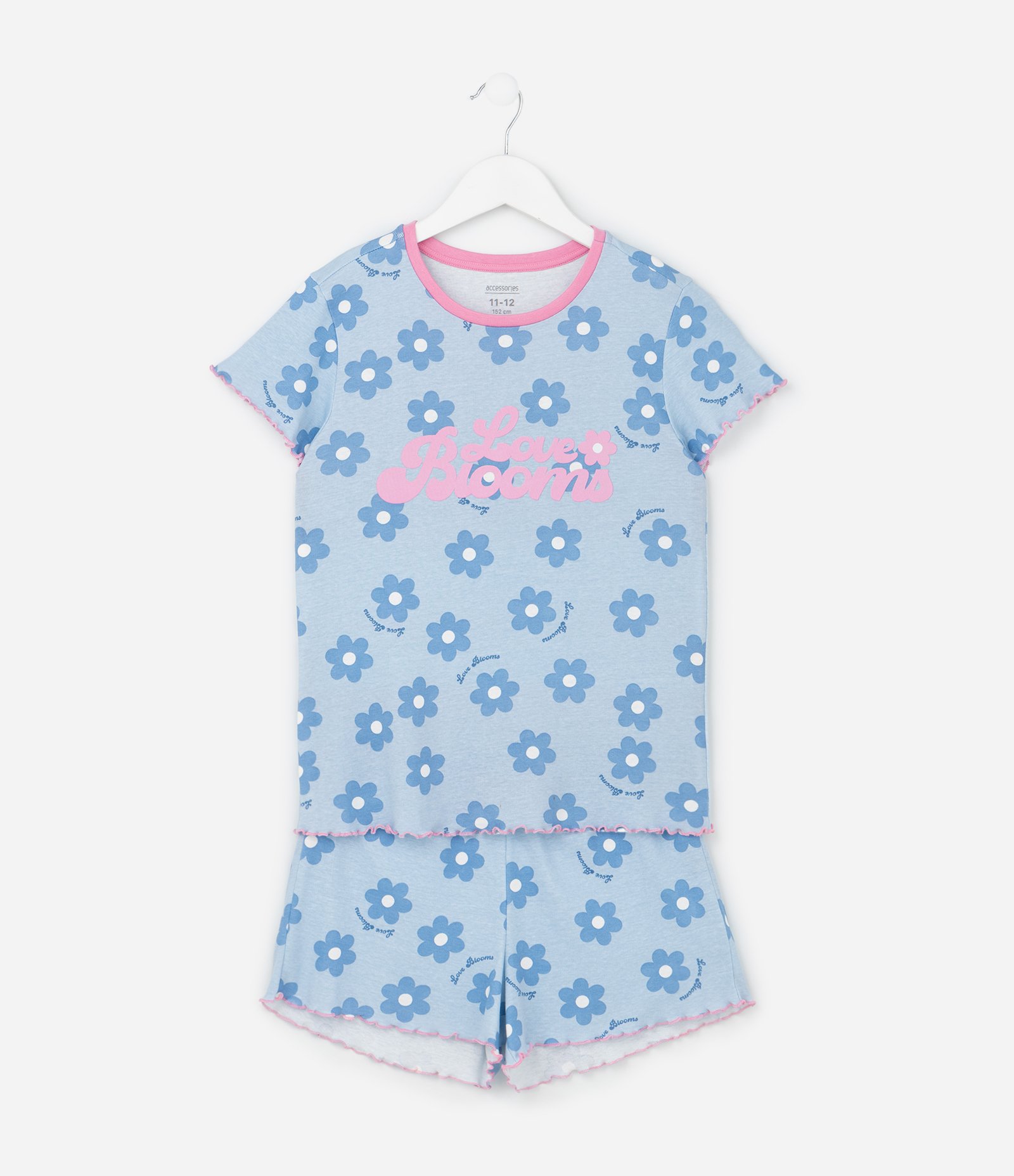 Pijama Infantil em Ribana com Estampa de Florzinhas - Tam 5 a 16 Anos Azul 1