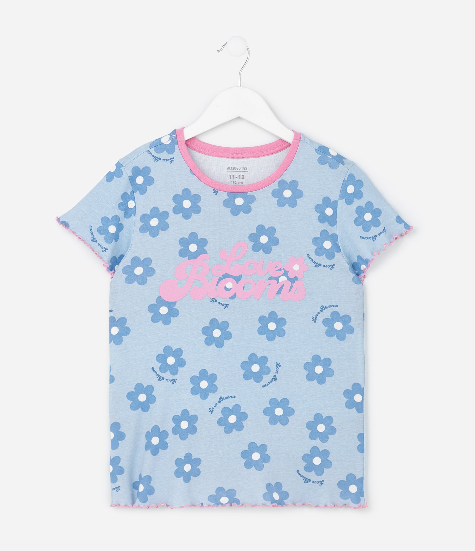 Pijama Infantil em Ribana com Estampa de Florzinhas - Tam 5 a 16 Anos Azul 2