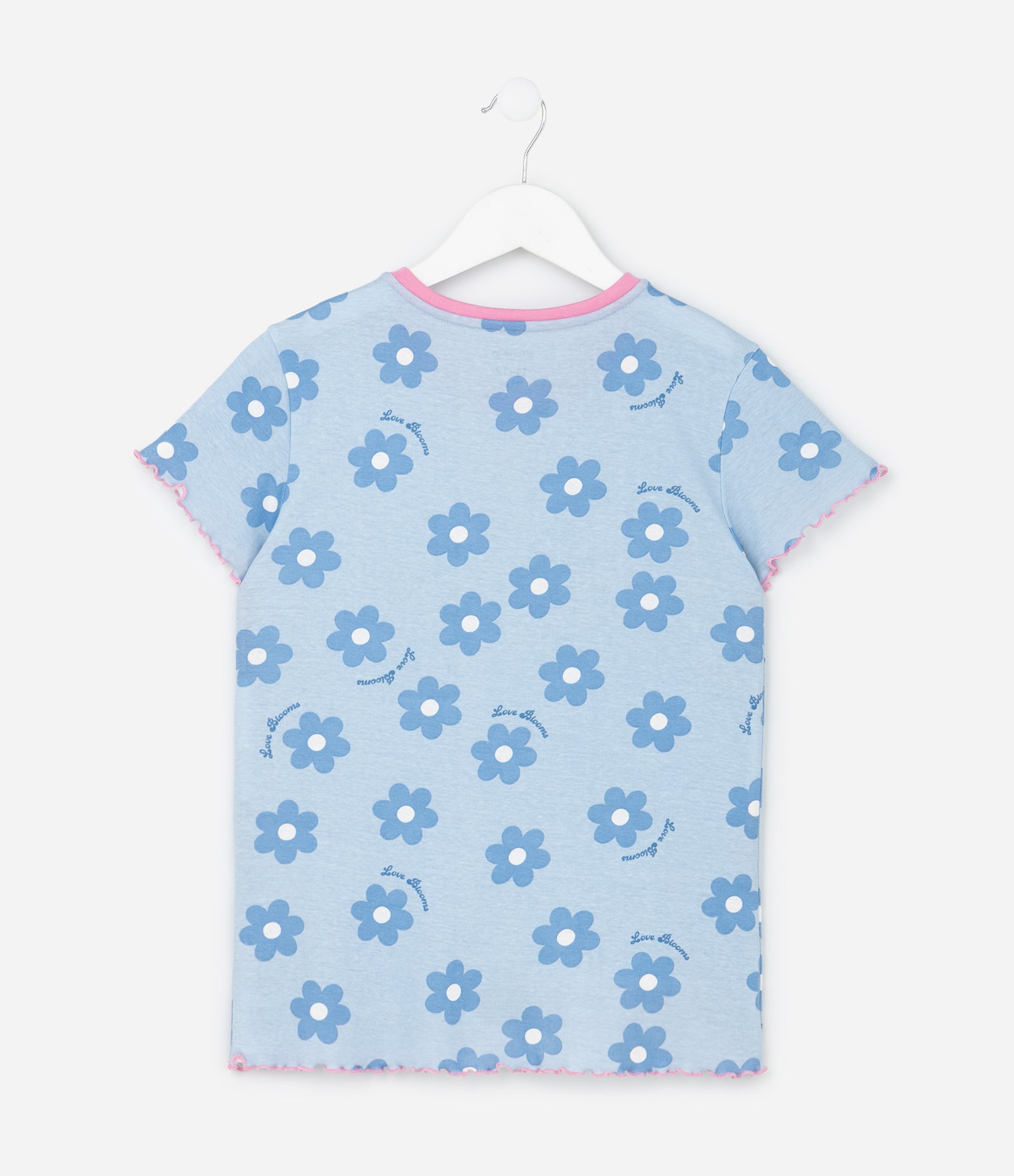 Pijama Infantil em Ribana com Estampa de Florzinhas - Tam 5 a 16 Anos Azul 3