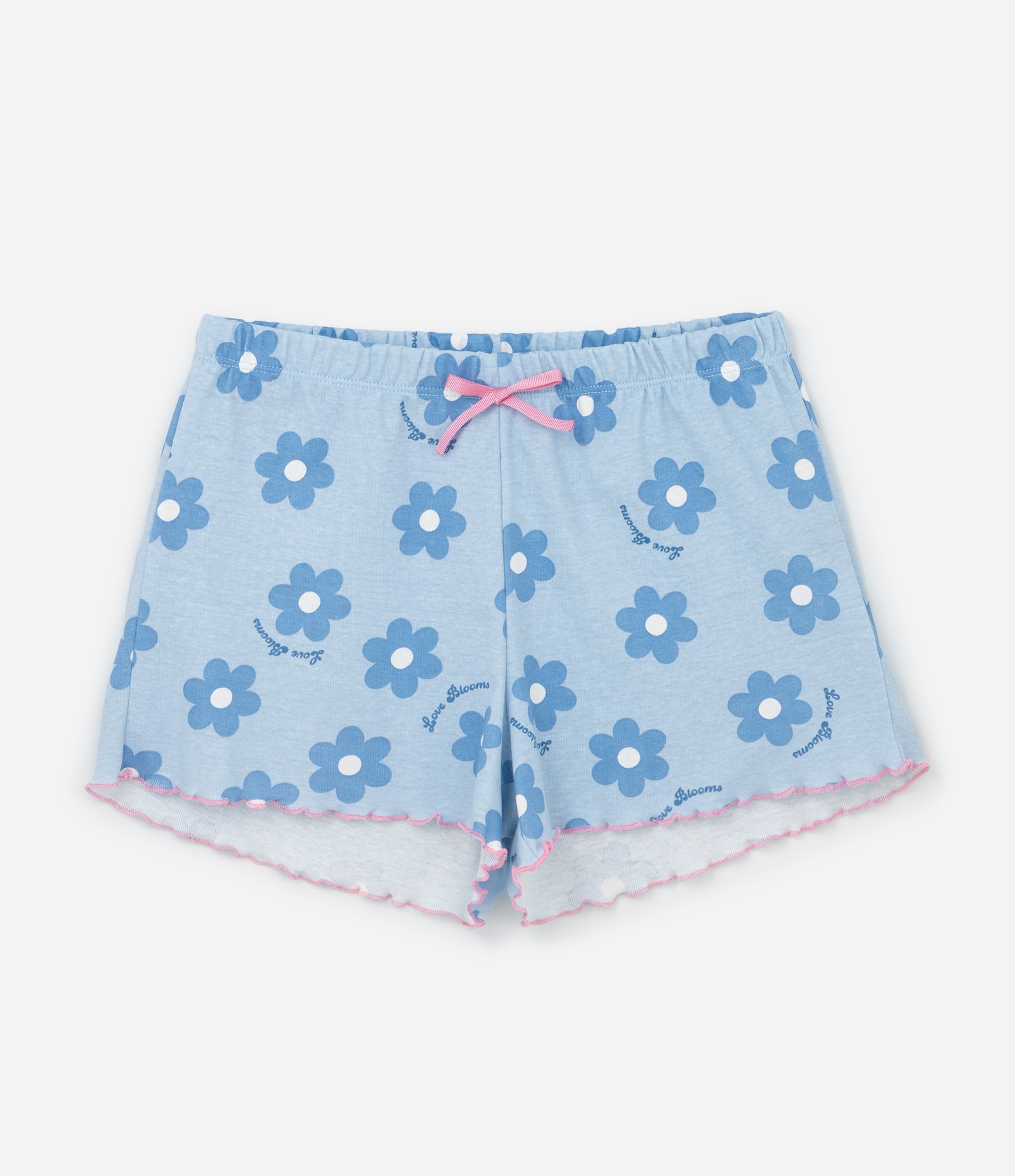 Pijama Infantil em Ribana com Estampa de Florzinhas - Tam 5 a 16 Anos Azul 4
