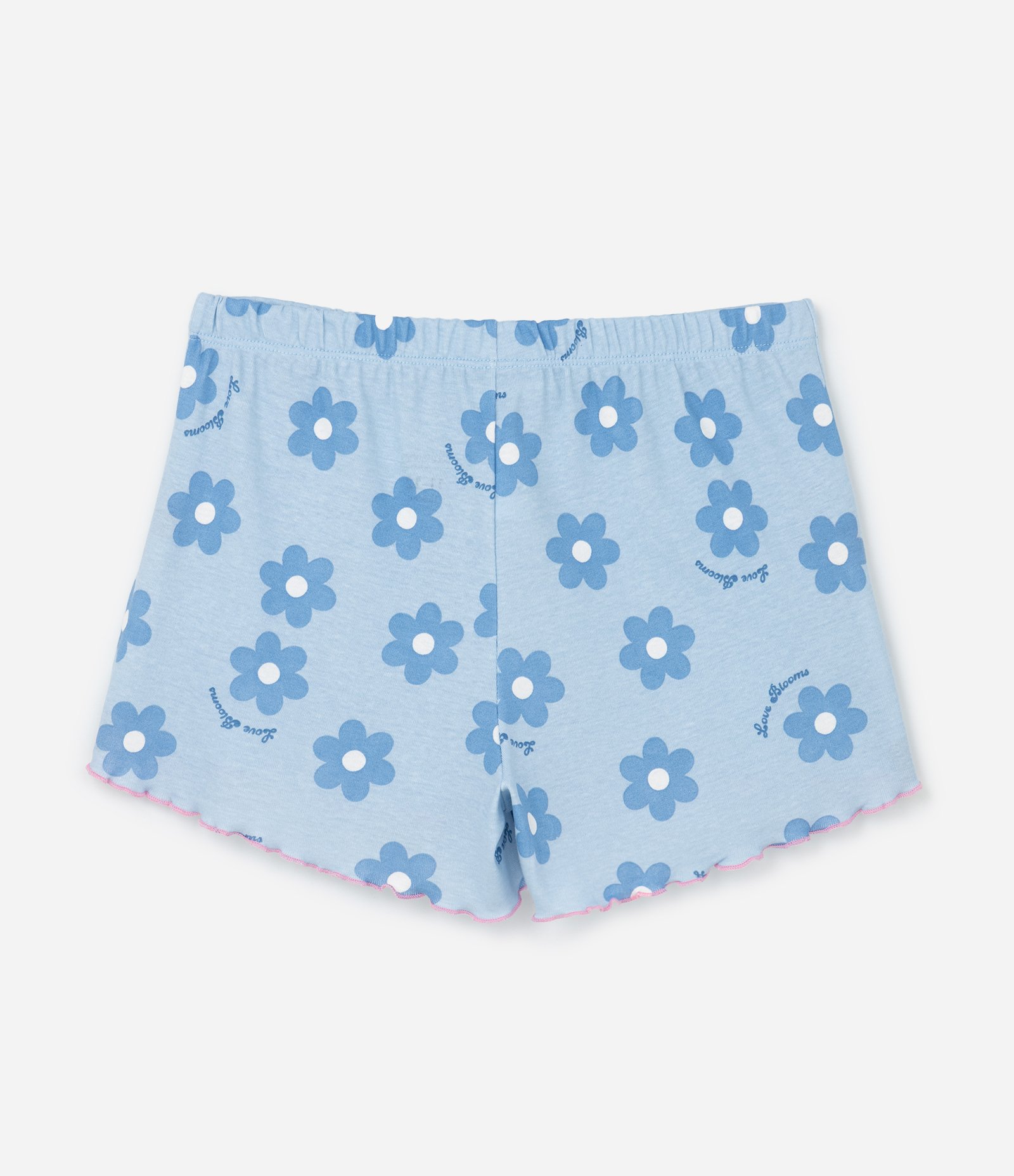 Pijama Infantil em Ribana com Estampa de Florzinhas - Tam 5 a 16 Anos Azul 5