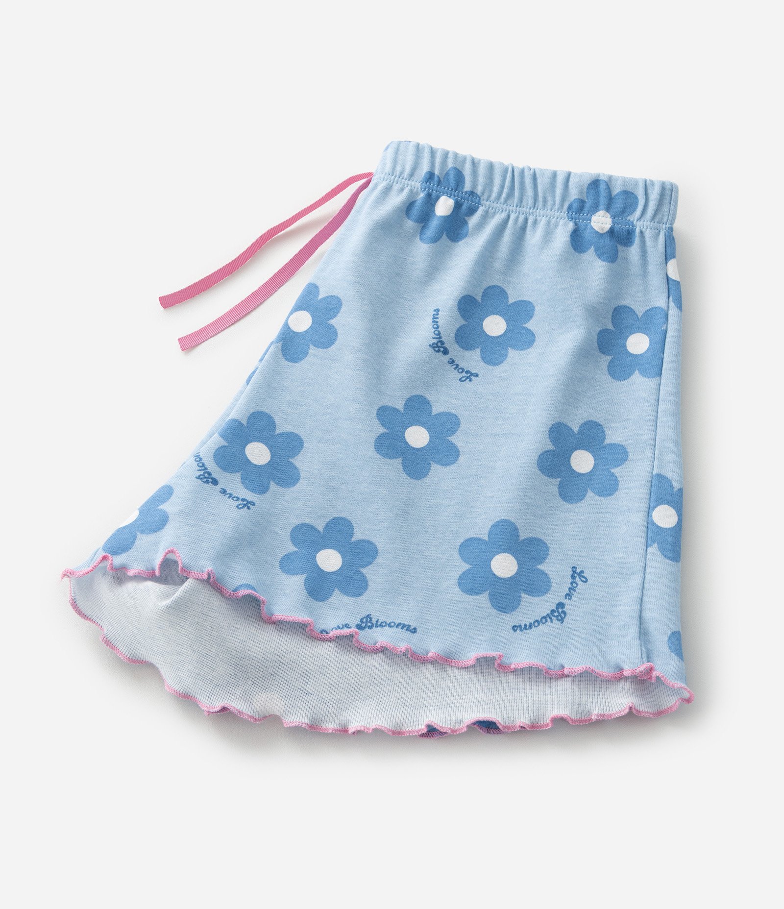 Pijama Infantil em Ribana com Estampa de Florzinhas - Tam 5 a 16 Anos Azul 7