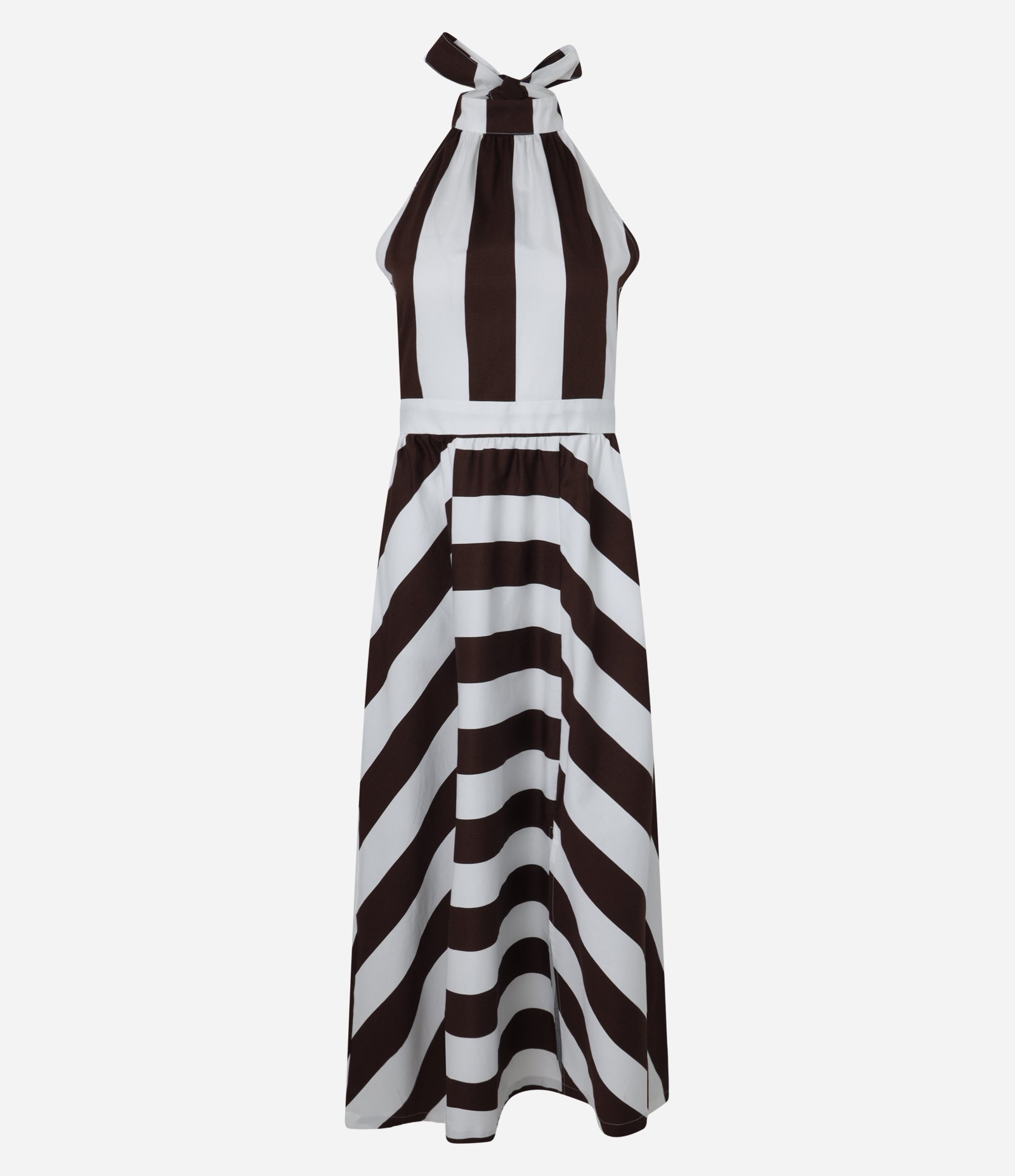 Vestido Midi em Tricoline com Amarração Marrom/Branco 9