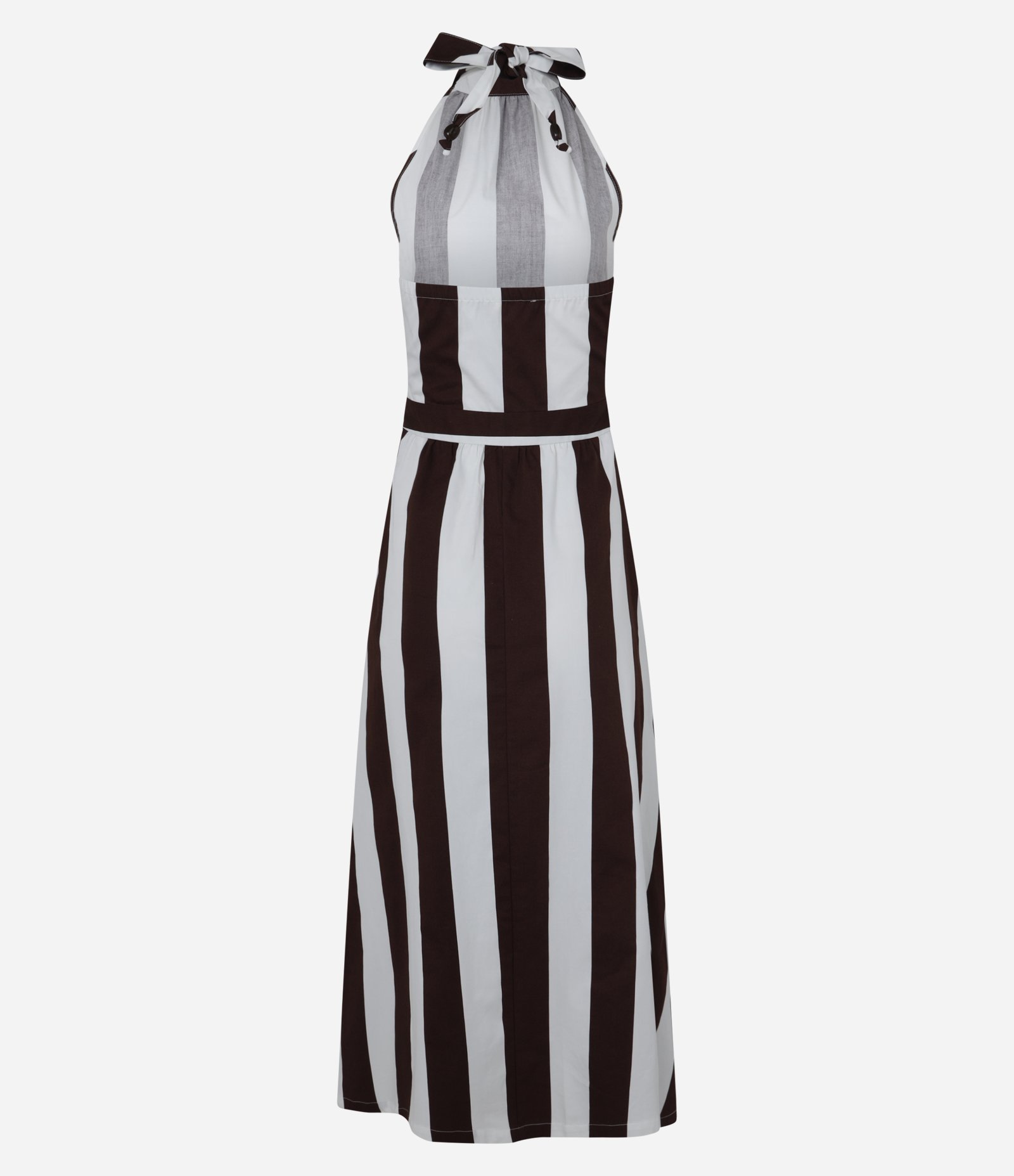 Vestido Midi em Tricoline com Amarração Marrom/Branco 10